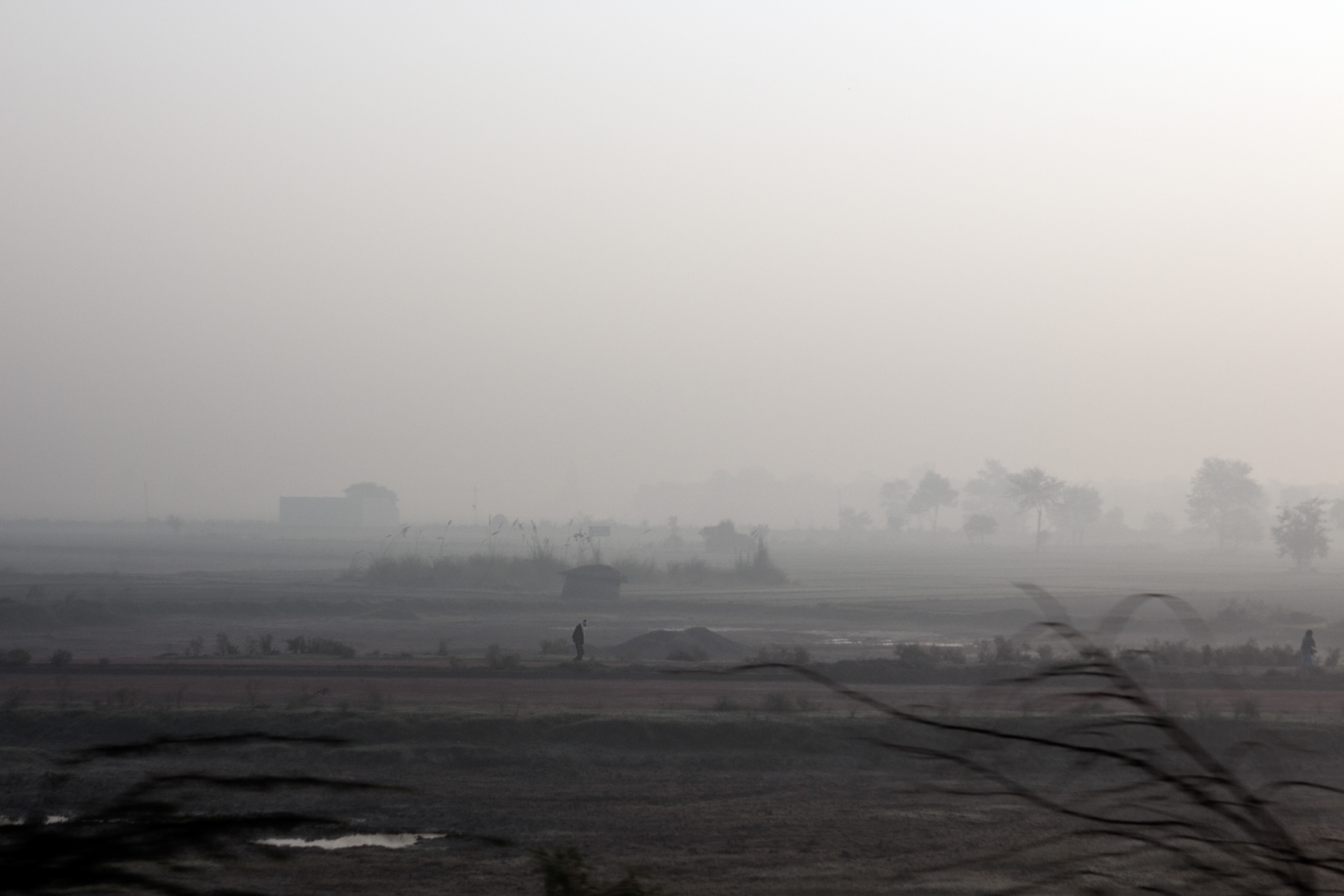 Pollution from burn-off, taken on the road to Agra.