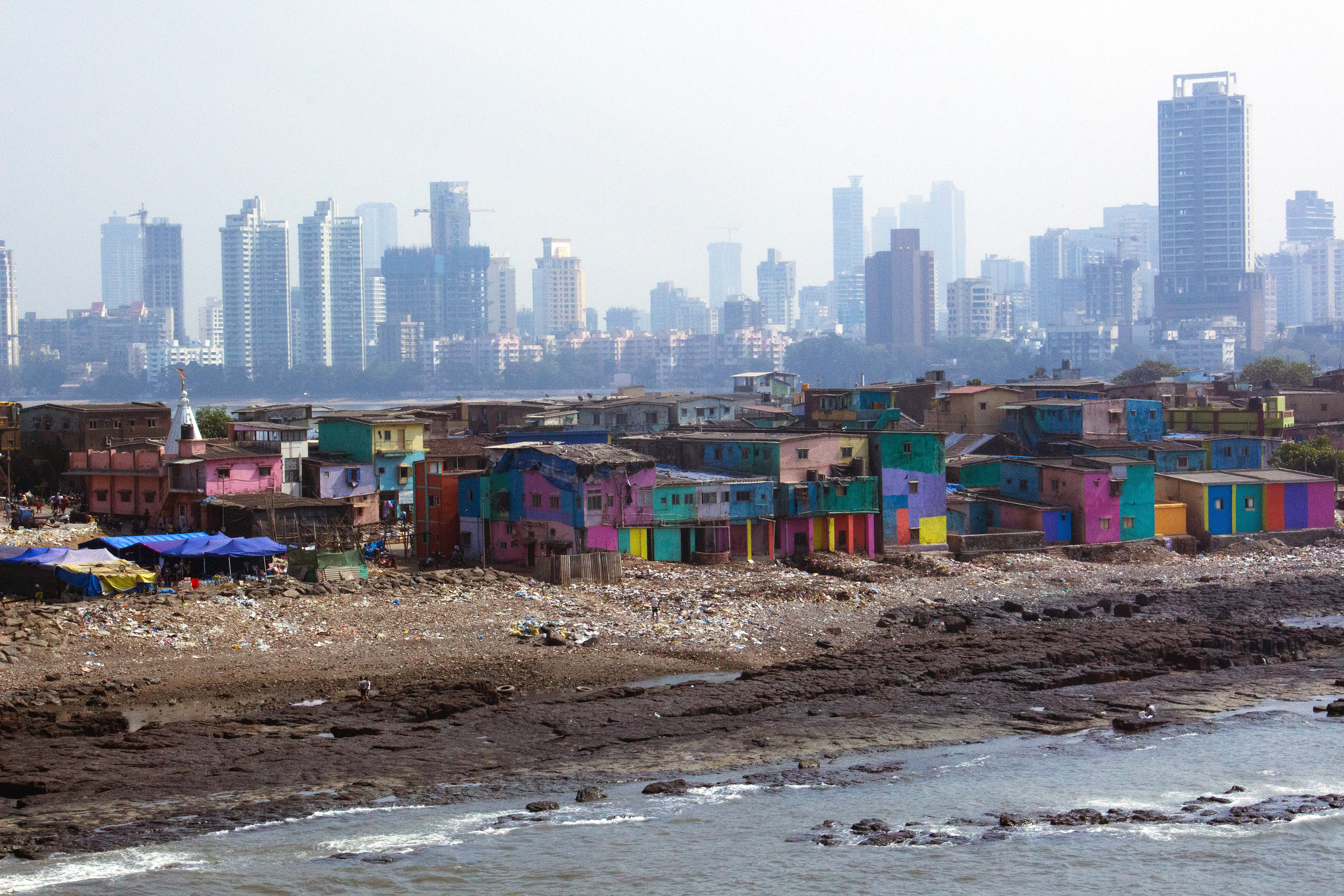 Slum on the shores of Mumbai.