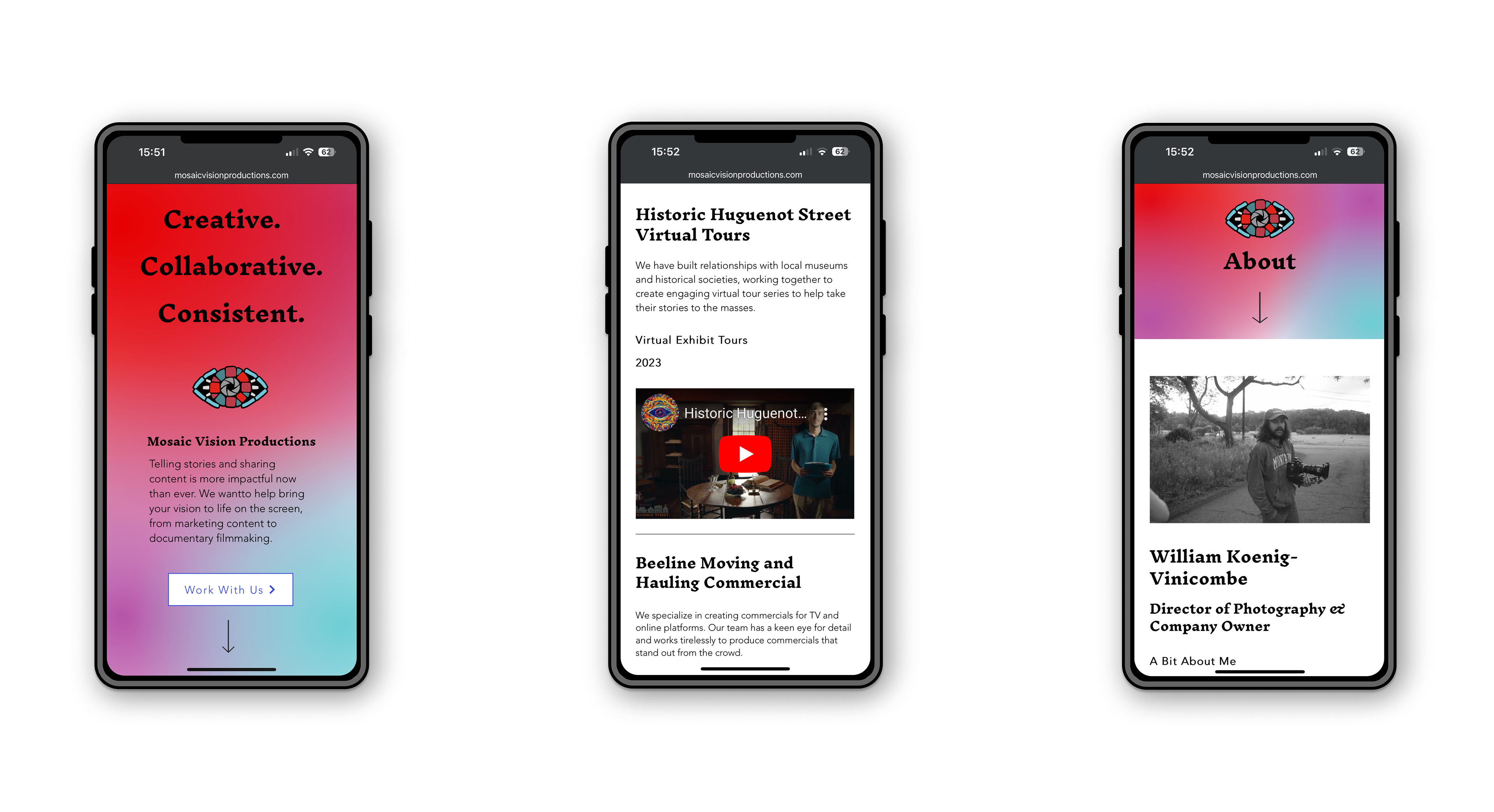 Image showing three phone mockups of the site