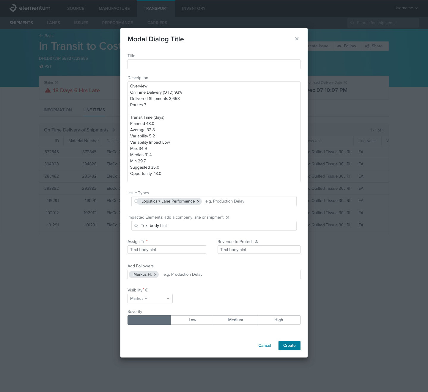 Details page with modal