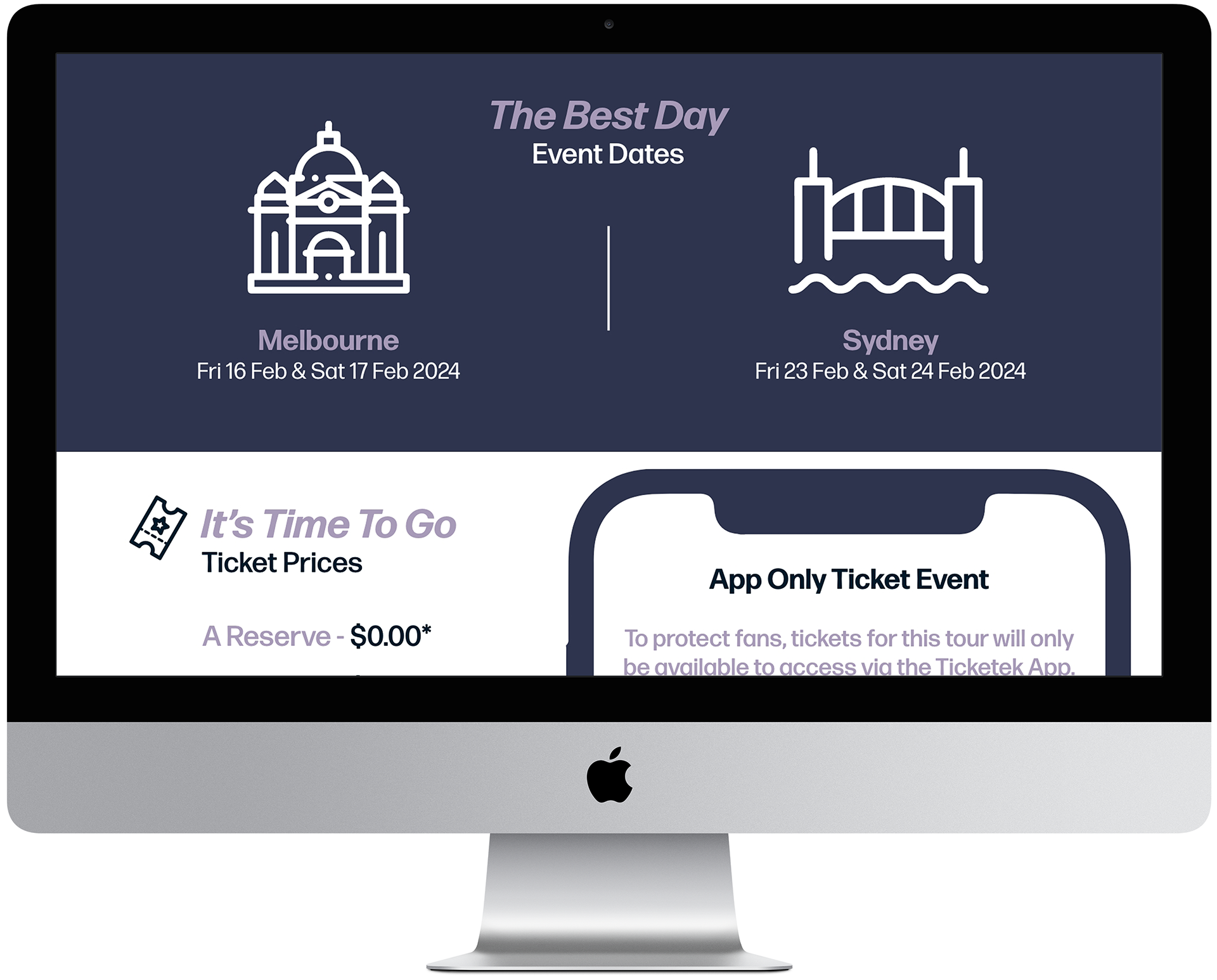 Website Mock (event info & ticket pricing)