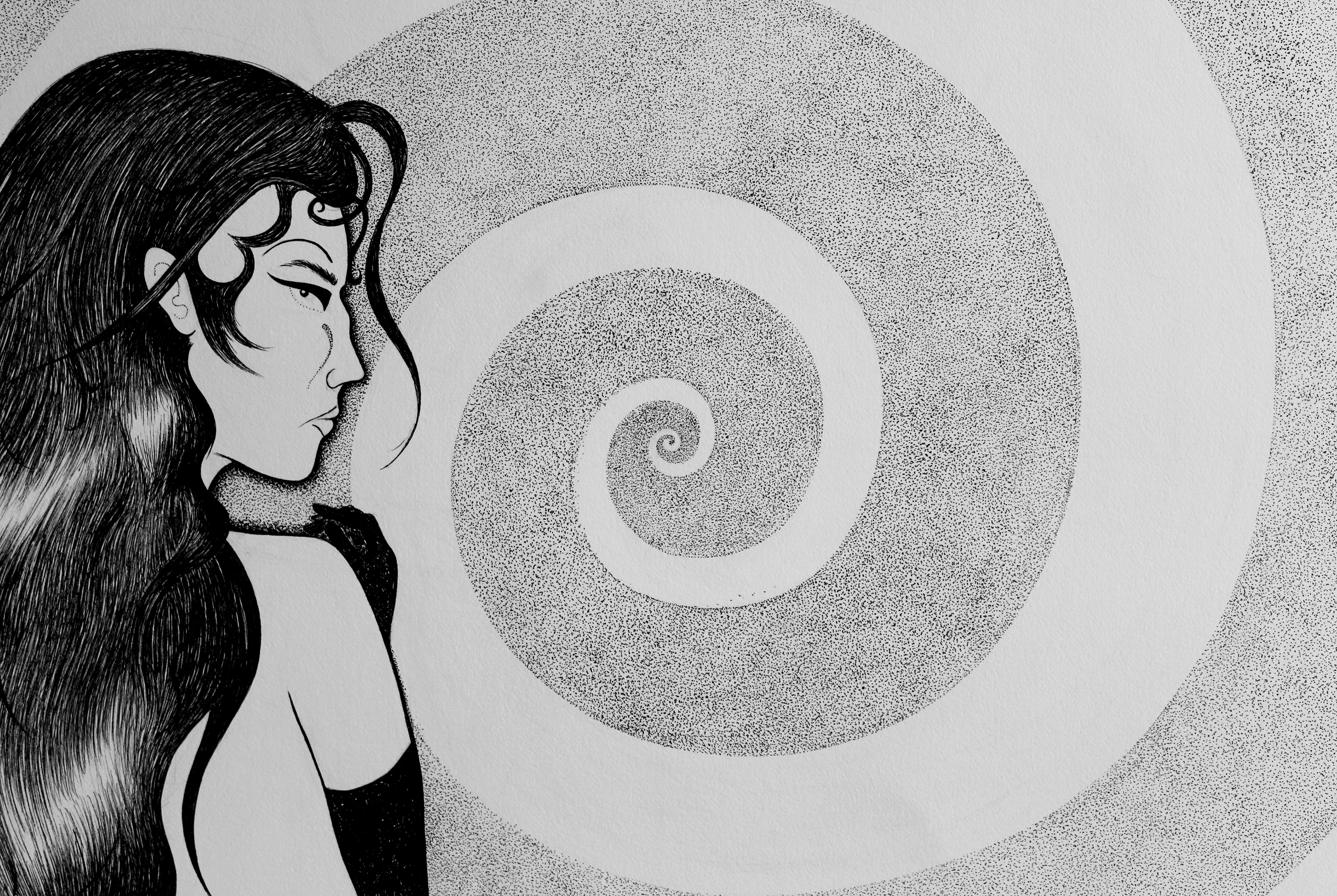 [DETAIL] The Lady Rachel" pen and ink on Bristol, 13 x 29 inches, 2020.