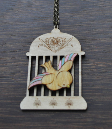 Bird on cage necklace £5.95