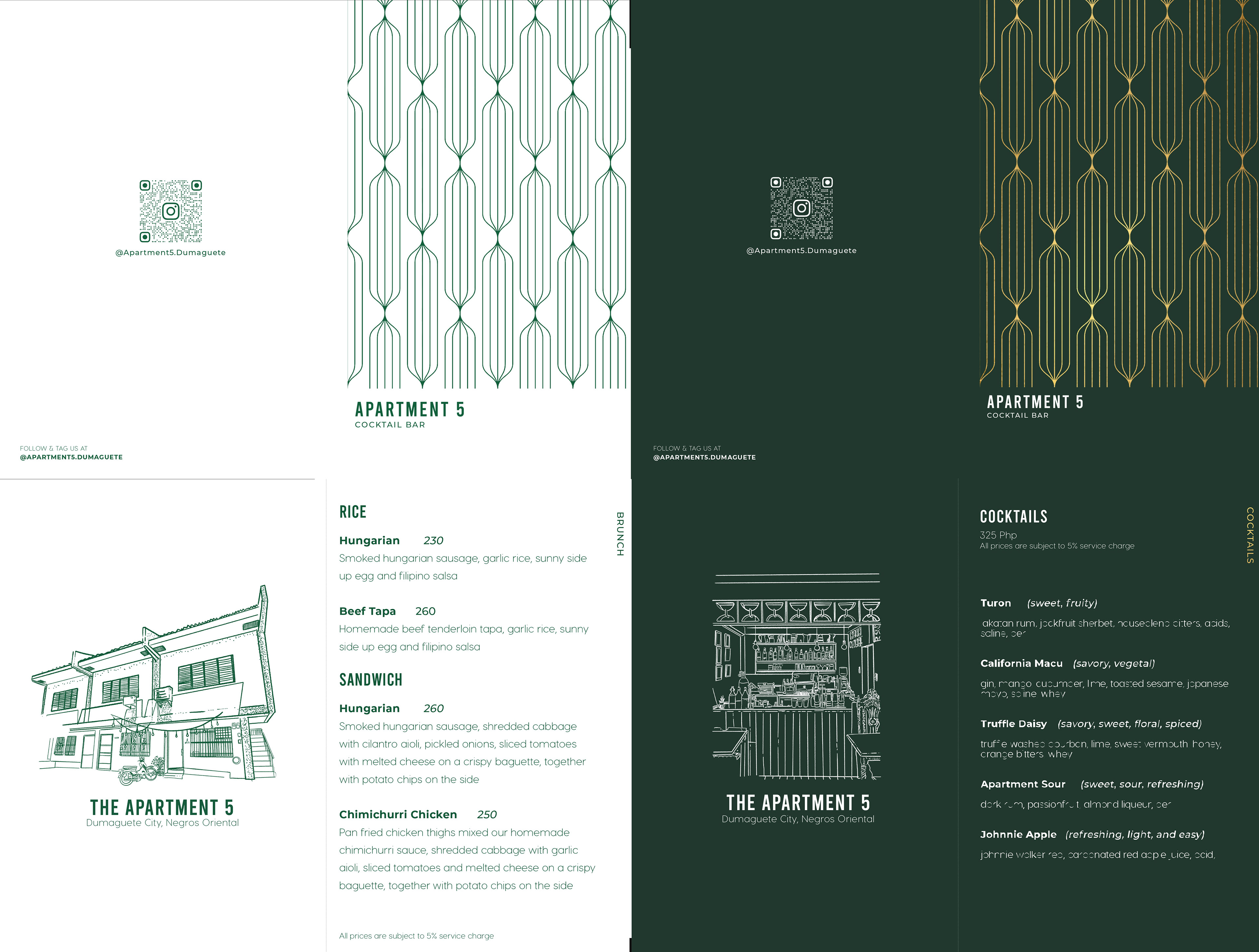 Apartment 5 Brunch and Night Menu Design and Illustration