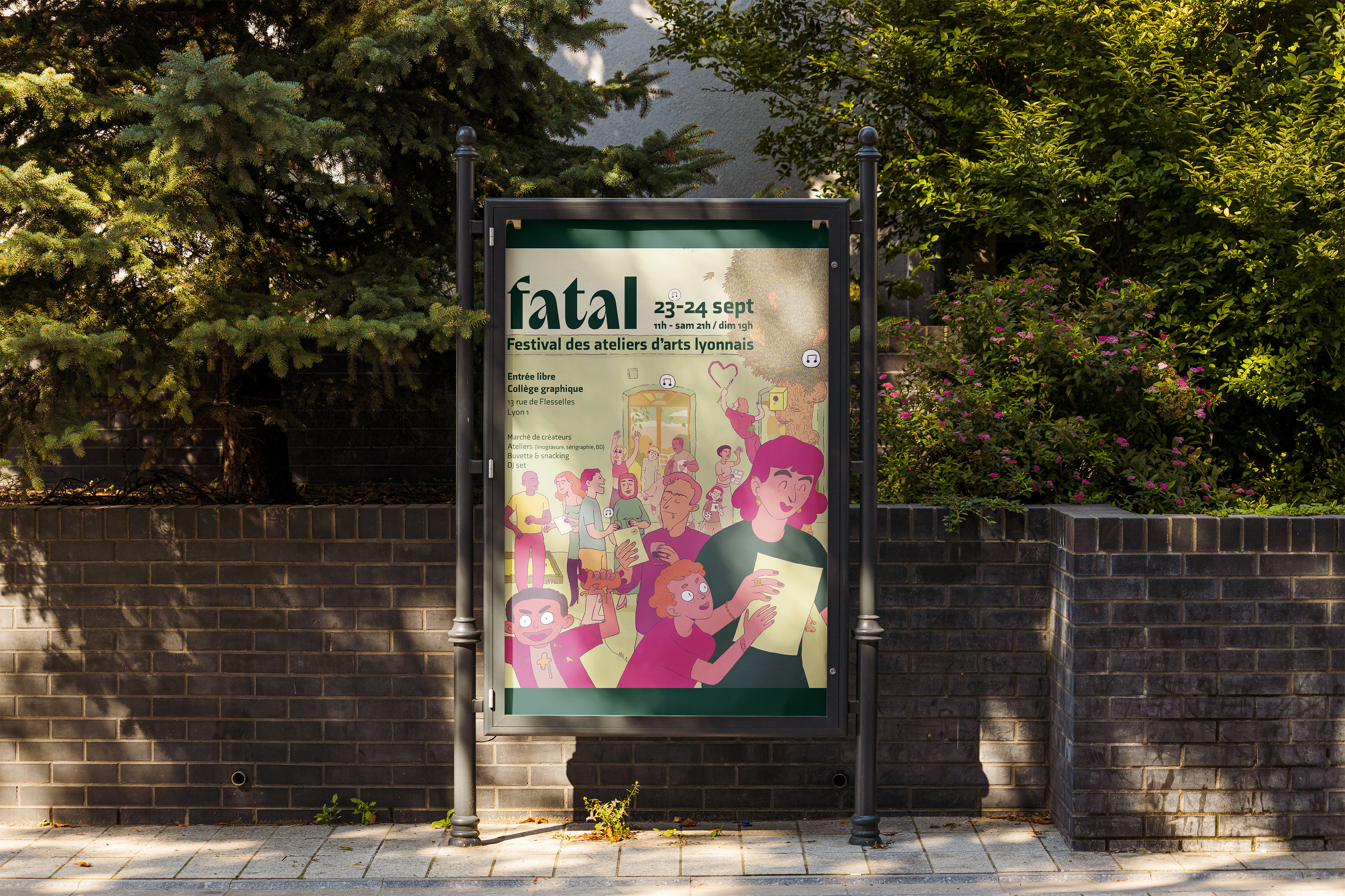 illustration (dessin et couleur) > festival Fatal (reporté au printemps 2024), photoshop (typo et graphisme par Inès J.)