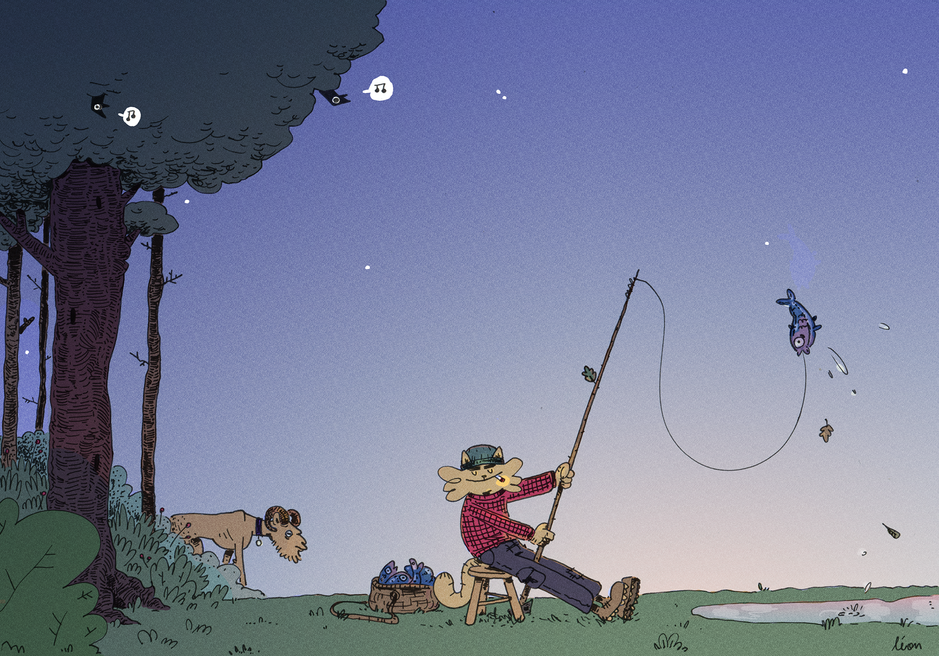illustration "le roi de la pêche" > feutre fin et photoshop