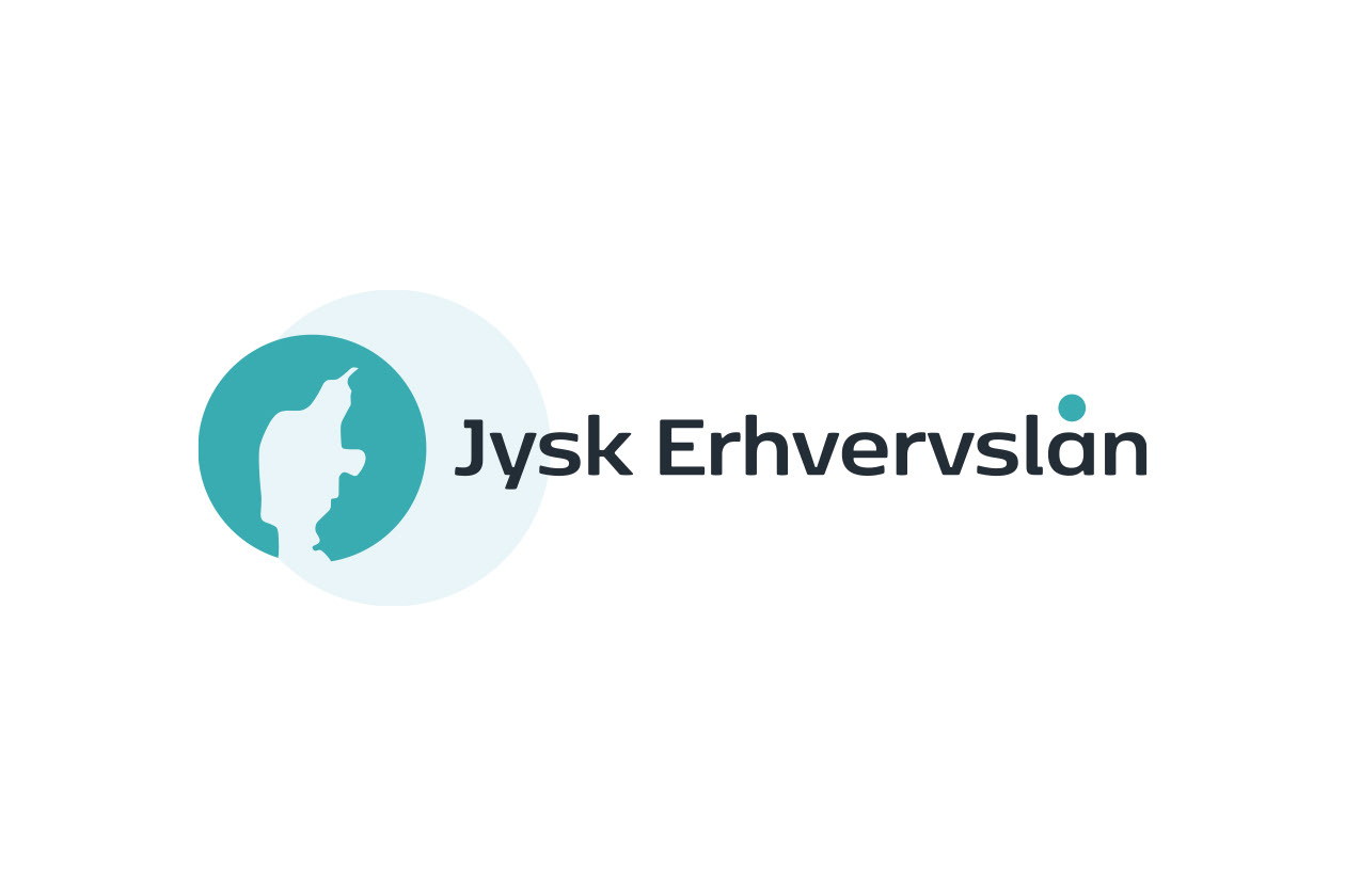 Logo til erhvervsbanken Jysk Erhvervslån. Aqua, lys blå og gråsort