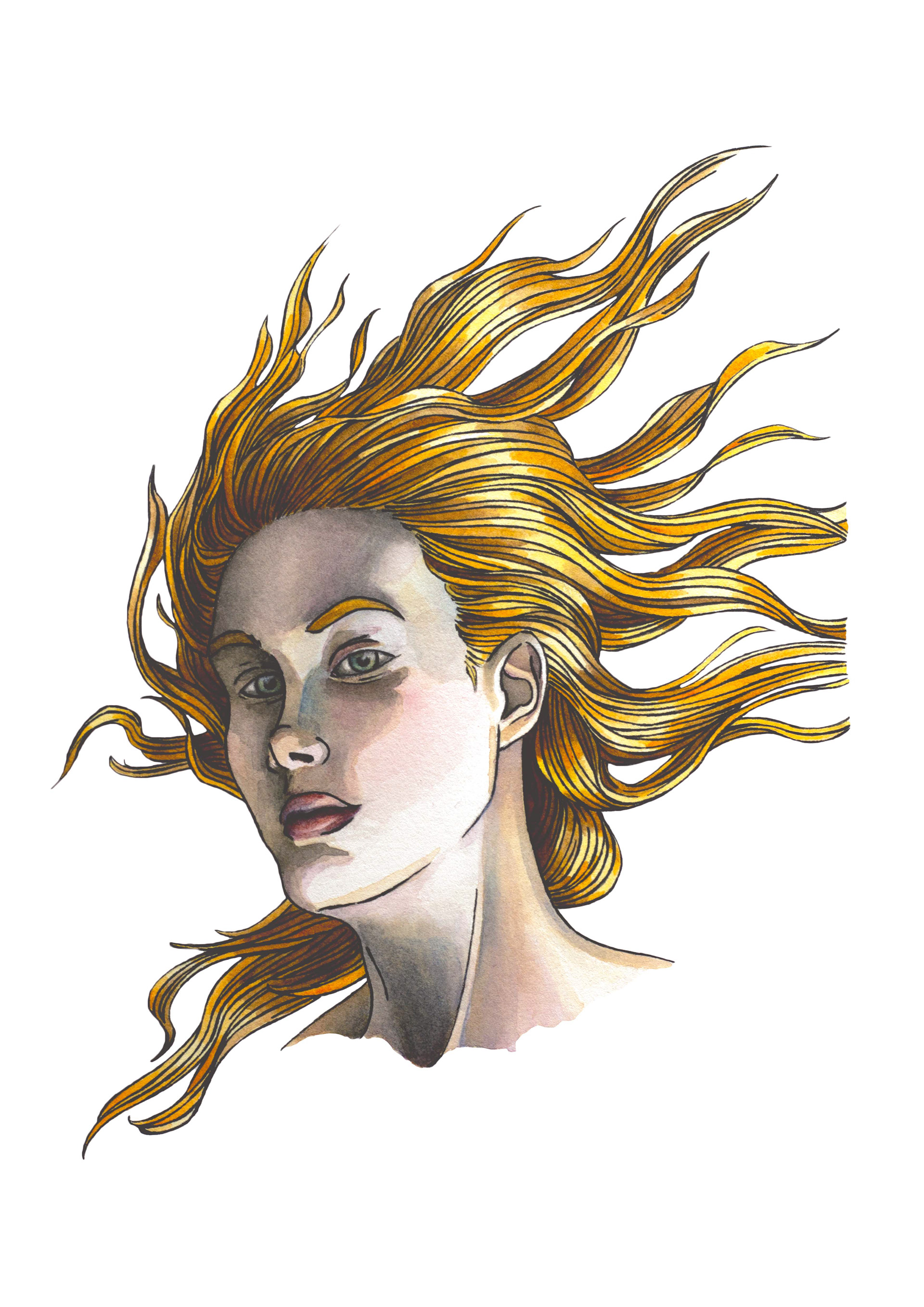 "Girl on fire", peinture acrylique et encre