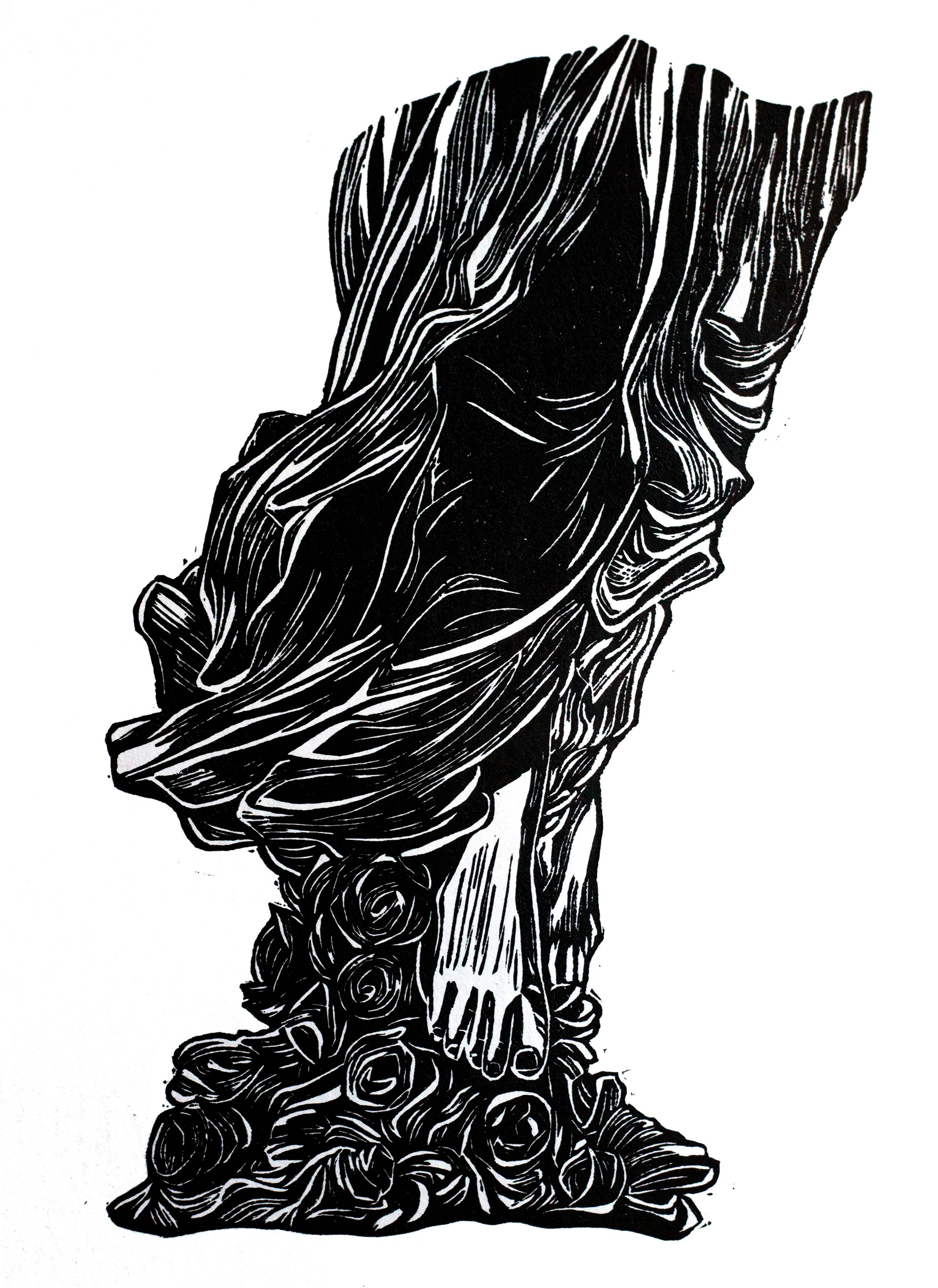 Estampe, pieds d'une statue d'ange