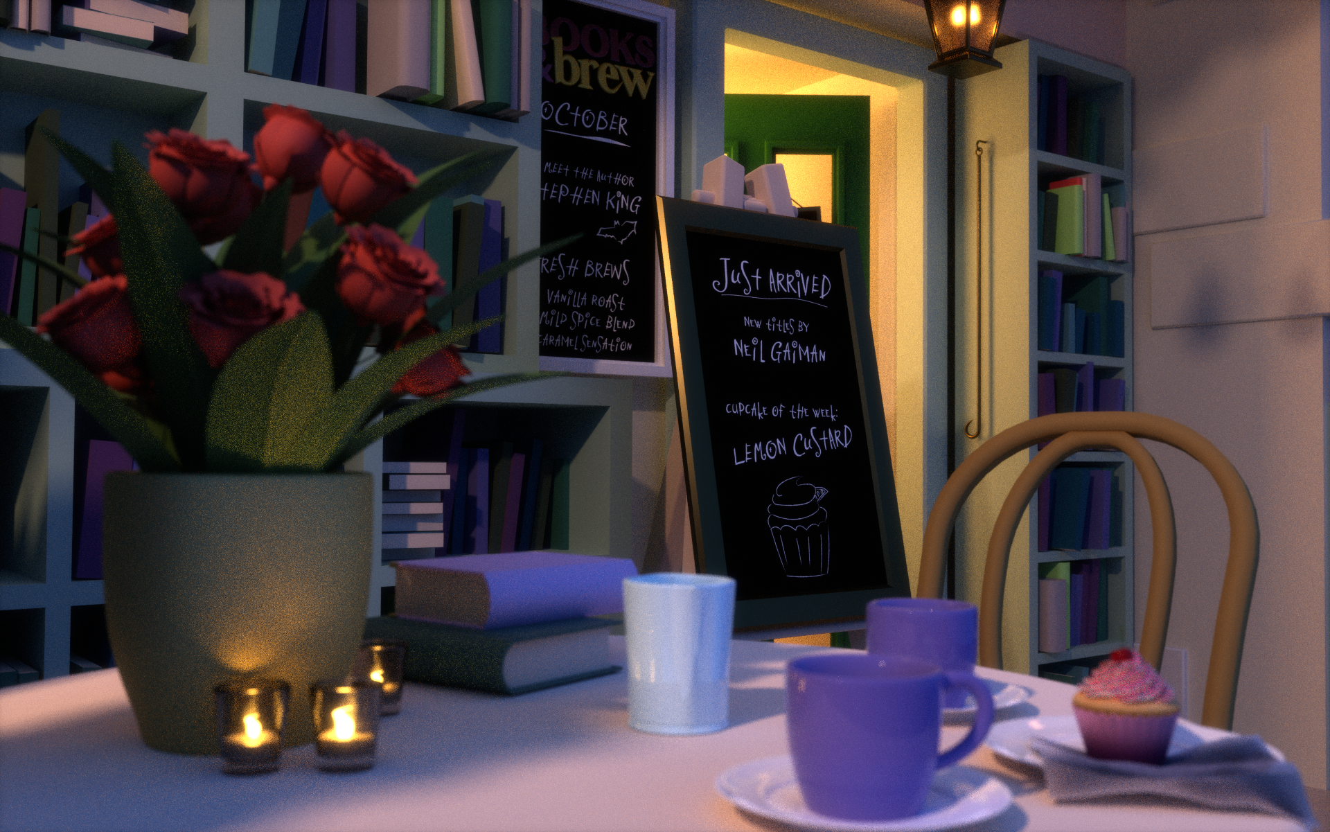 'Books & Brew' shopfront model - Blender