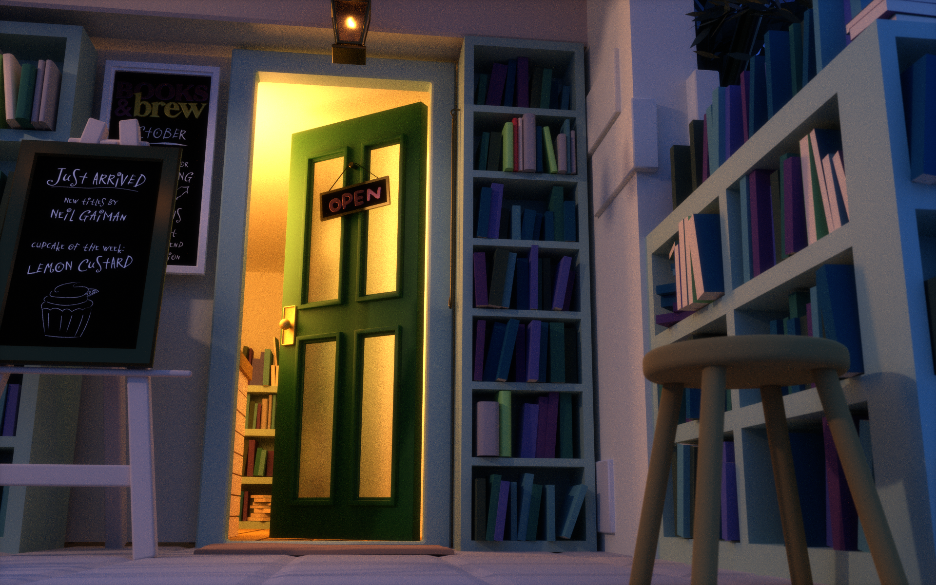 'Books & Brew' shopfront model - Blender