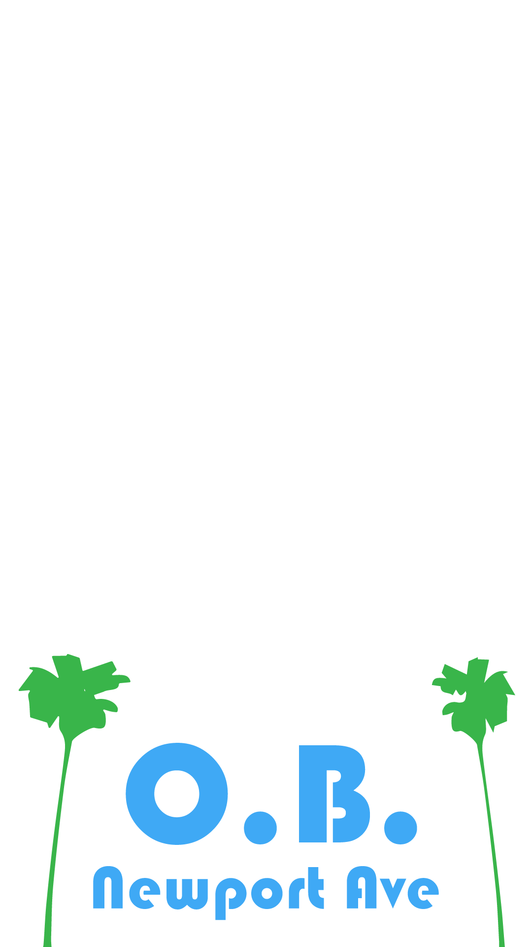 Snapchat geofilter design created for the community filter which has been used over 5 million times since it's inception in 2016. This is an iconic area of Ocean Beach, San Diego with a palm lined street to the beach.