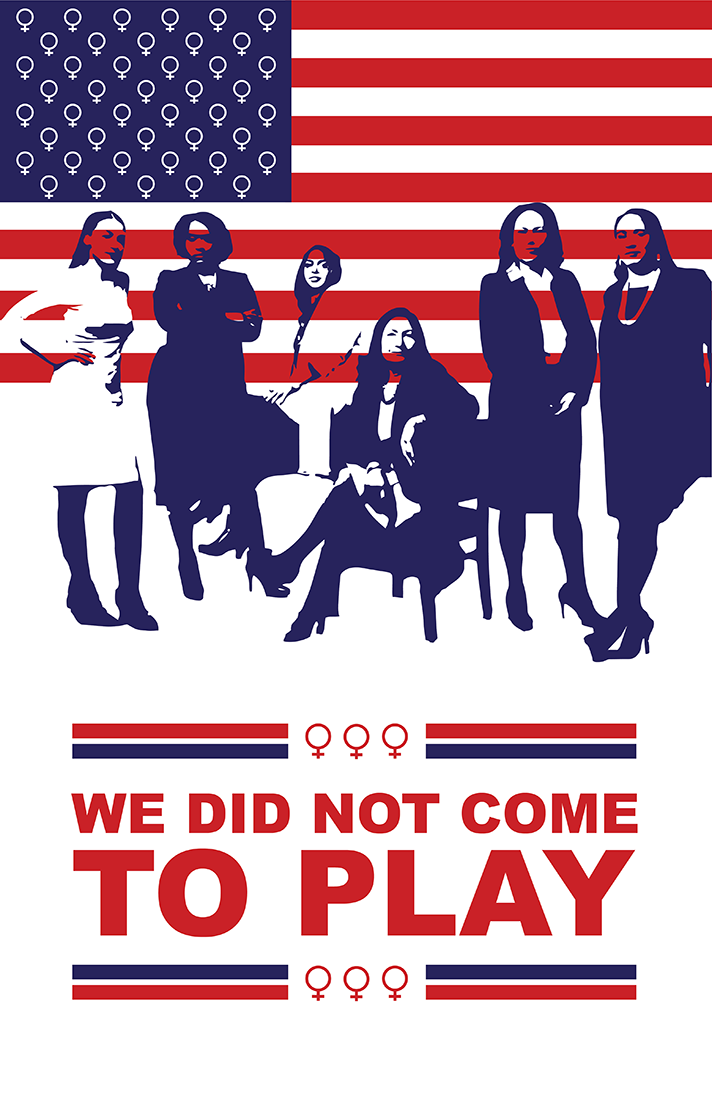 Women's March poster for the 2019 Women's March in New York City. The women depicted in the graphic was from the iconic Vanity Fair photograph of the diversity and wave of women coming into power in congress. Many were printed and handed out at the march in multiple sizes.