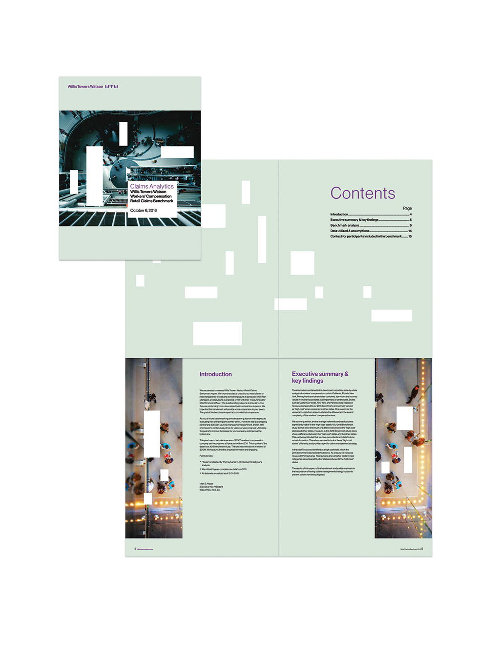 Brochure produced for Willis Towers Watson done in their iconic pixelated style.