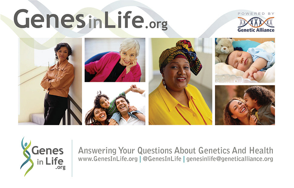 Post card designed to promote a program of Genetic Alliance and show diversity in the people they serve.