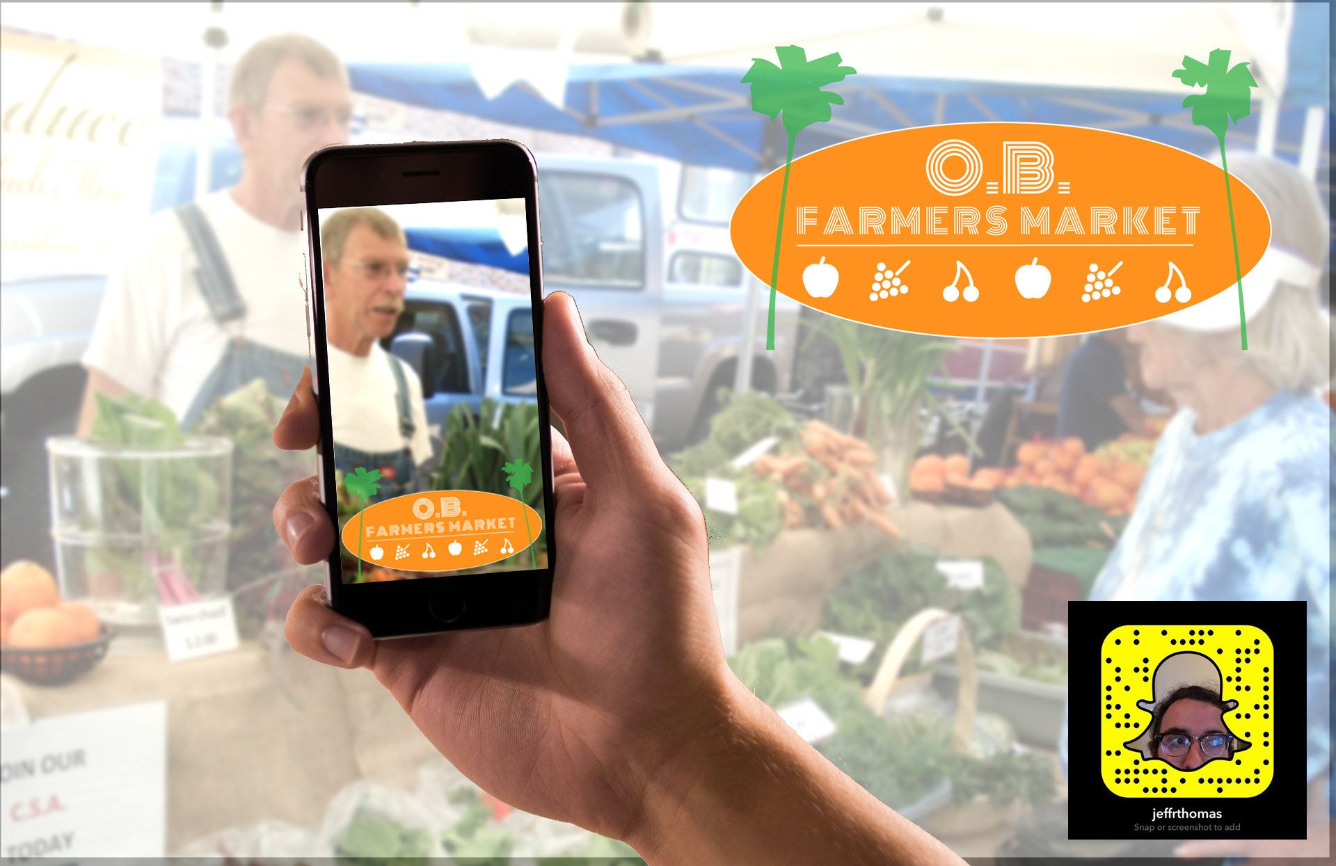 In context with photo at the market and to advertise to encourage people to use the geofilter- Snapchat geofilter design for the Ocean Beach Farmers Market.