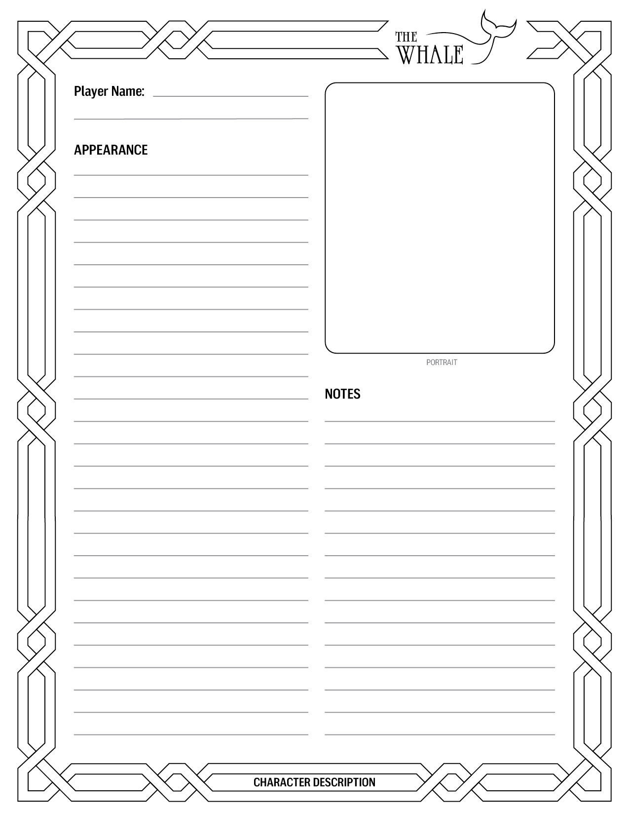 Character description sheet