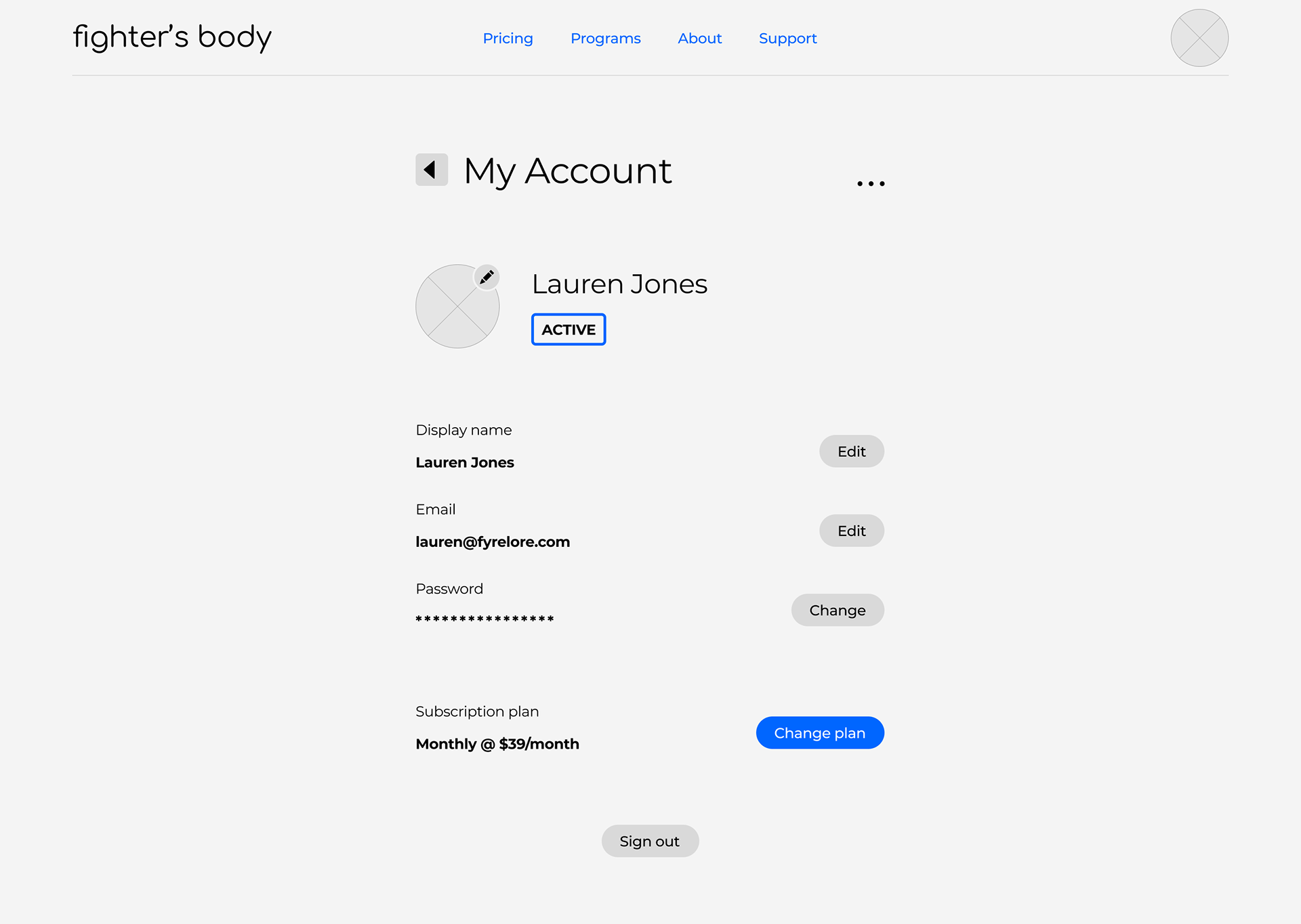User Profile - LoFi/Wireframe