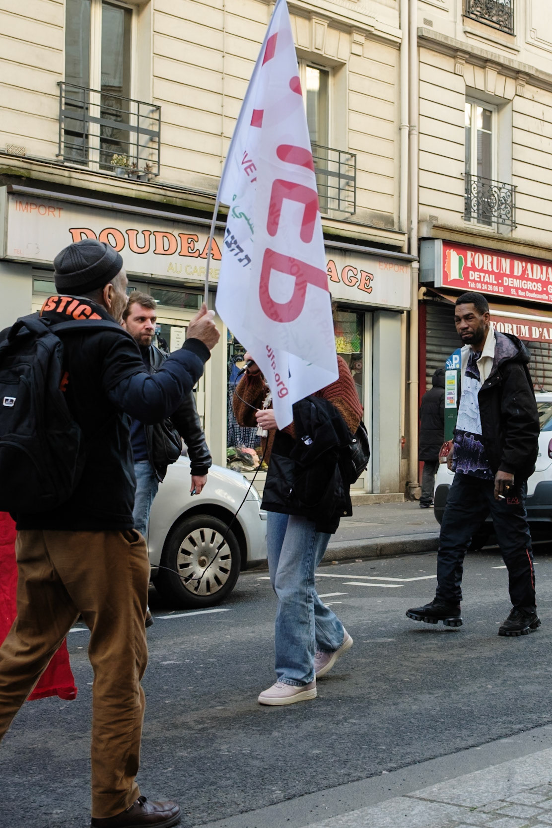 Crowd protesting in favor of the release of George Abdallah from French Prison, starting the protest outside of Marx Dormoy metro station in Paris, France, on February 1st, 2025. After 40 years in prison, the lebanese's release is still being postponed. Paris, France, February 1st 2025, Maria Kalafatsi