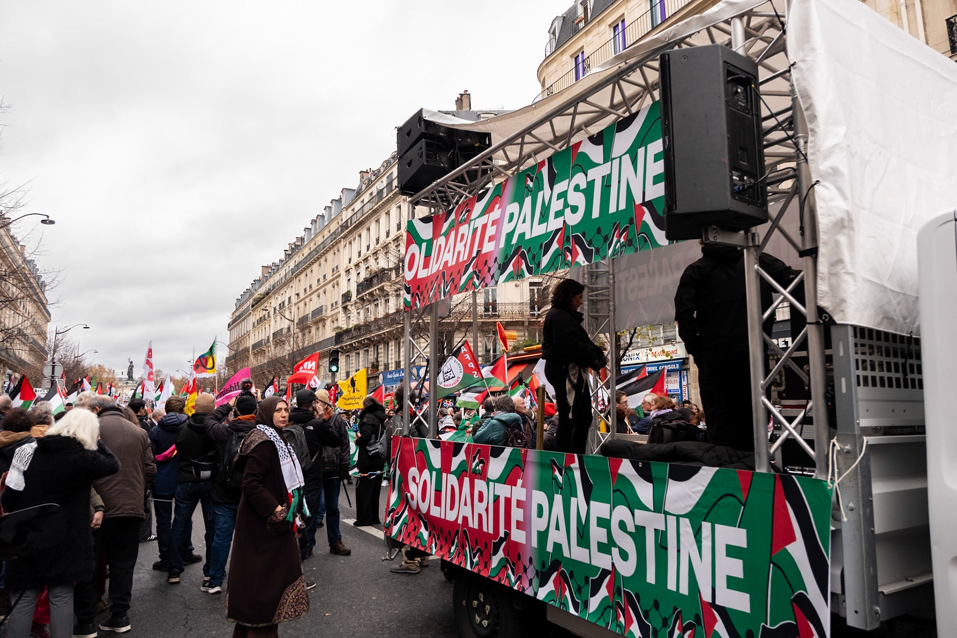 Paris for Palestine, gathering of multiple associations in solidarity with Palestine, Place de la Republique down to boulevard Voltaire, Paris, France, November 29th, 2025, by Maria Kalafatsi