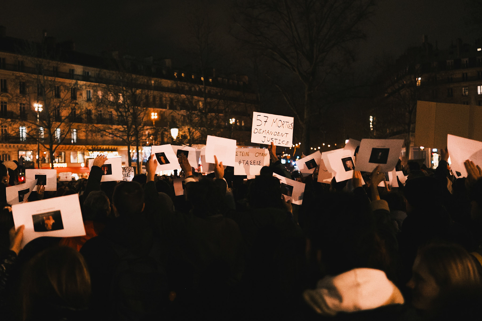 Tempi 2023 Greek Demonstration in Paris, for the 2 year anniversary of the Tempi crime in Greece, a train accident that killed 57 people. In Place de la Republique, Paris, France, February 28th 2025, by Maria KALAFATSI.