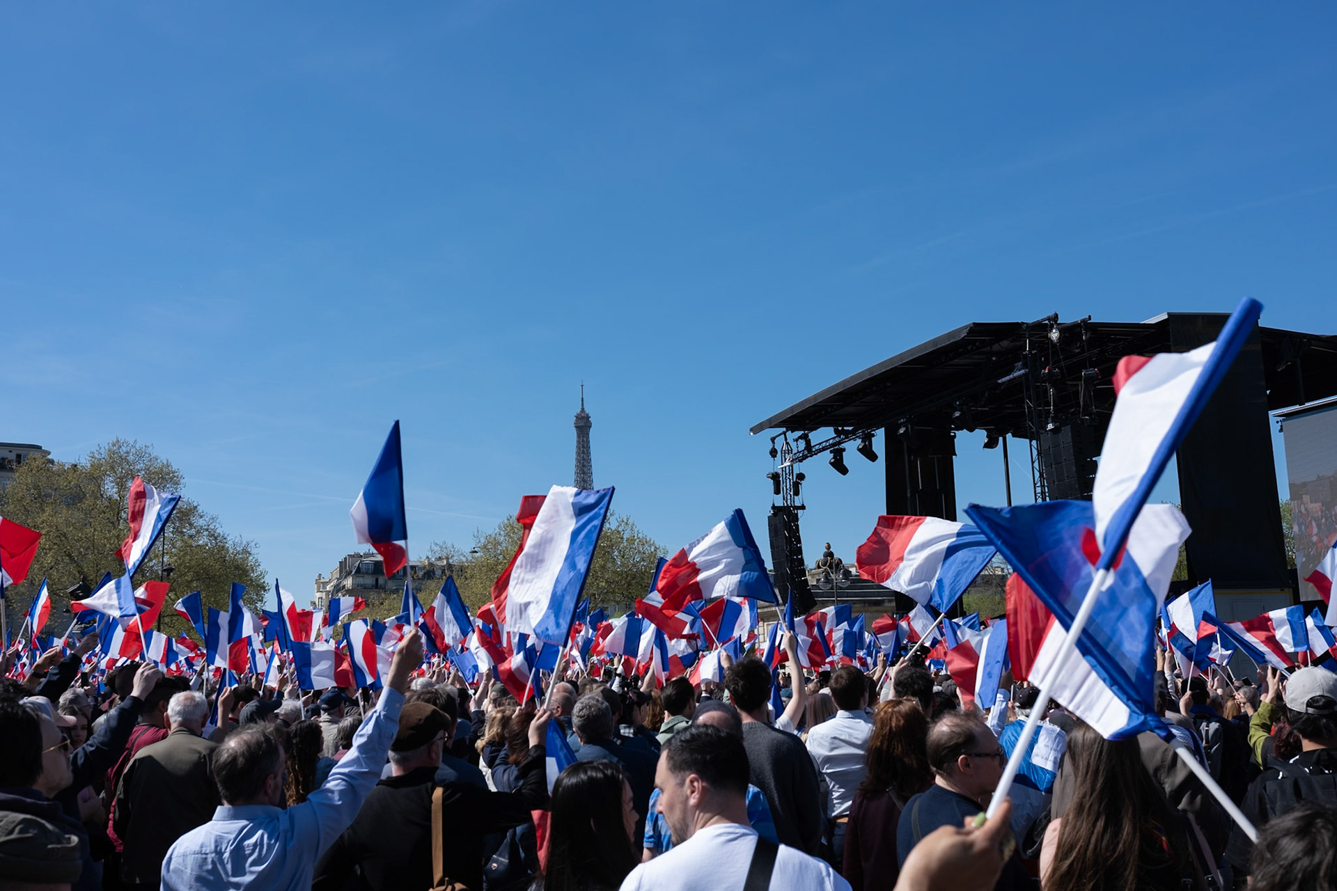 National Rally demonstration, behind the Hotel D'Invalides, in Paris, France, on April 6th 2025. To protest against the sentencing of Marine Le Pen from the french judiciary system. Paris, April 6th, by Maria KALAFATSI