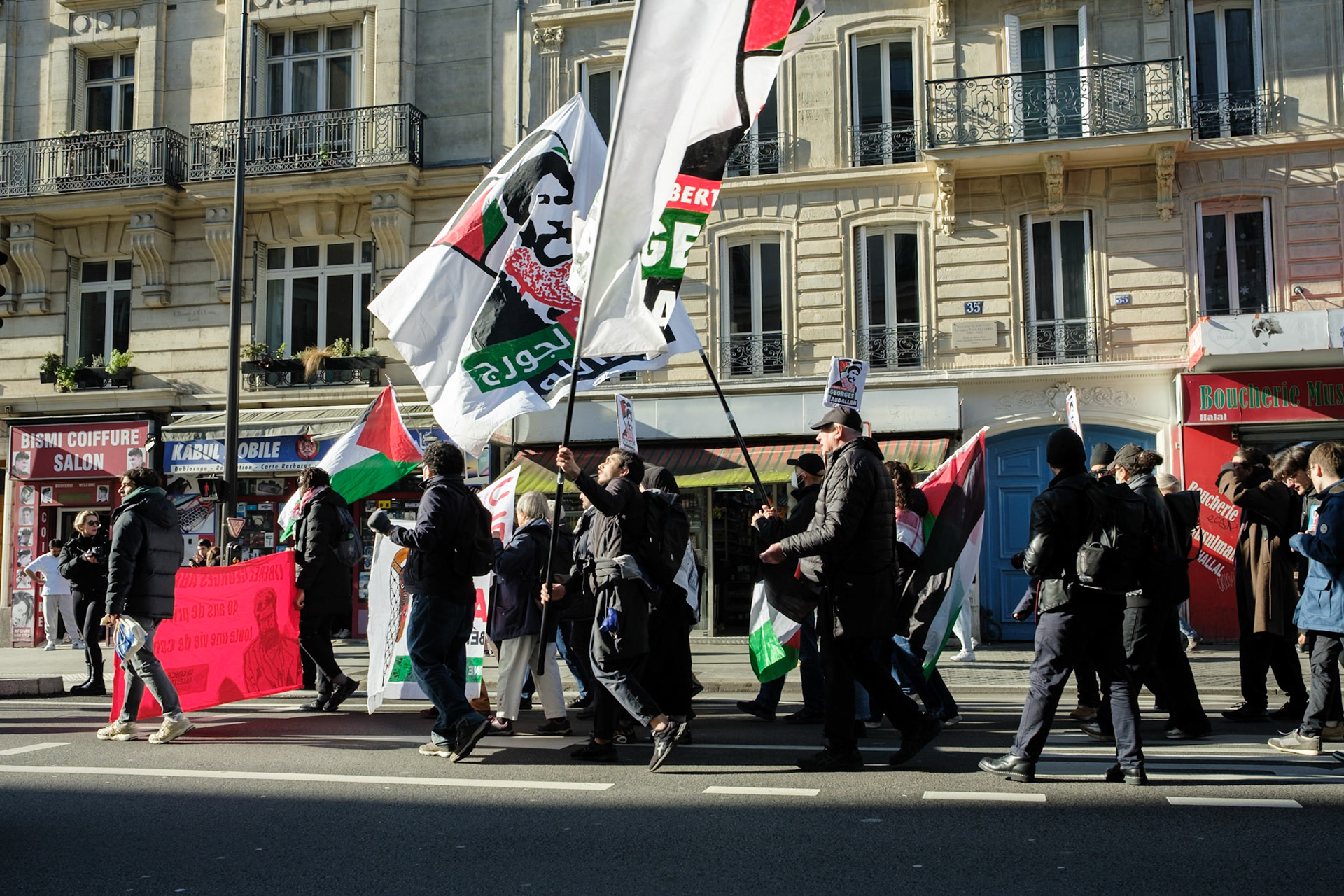 Crowd protesting in favor of the release of George Abdallah from French Prison, starting the protest outside of Marx Dormoy metro station in Paris, France, on February 1st, 2025. After 40 years in prison, the lebanese's release is still being postponed. Paris, France, February 1st 2025, Maria Kalafatsi