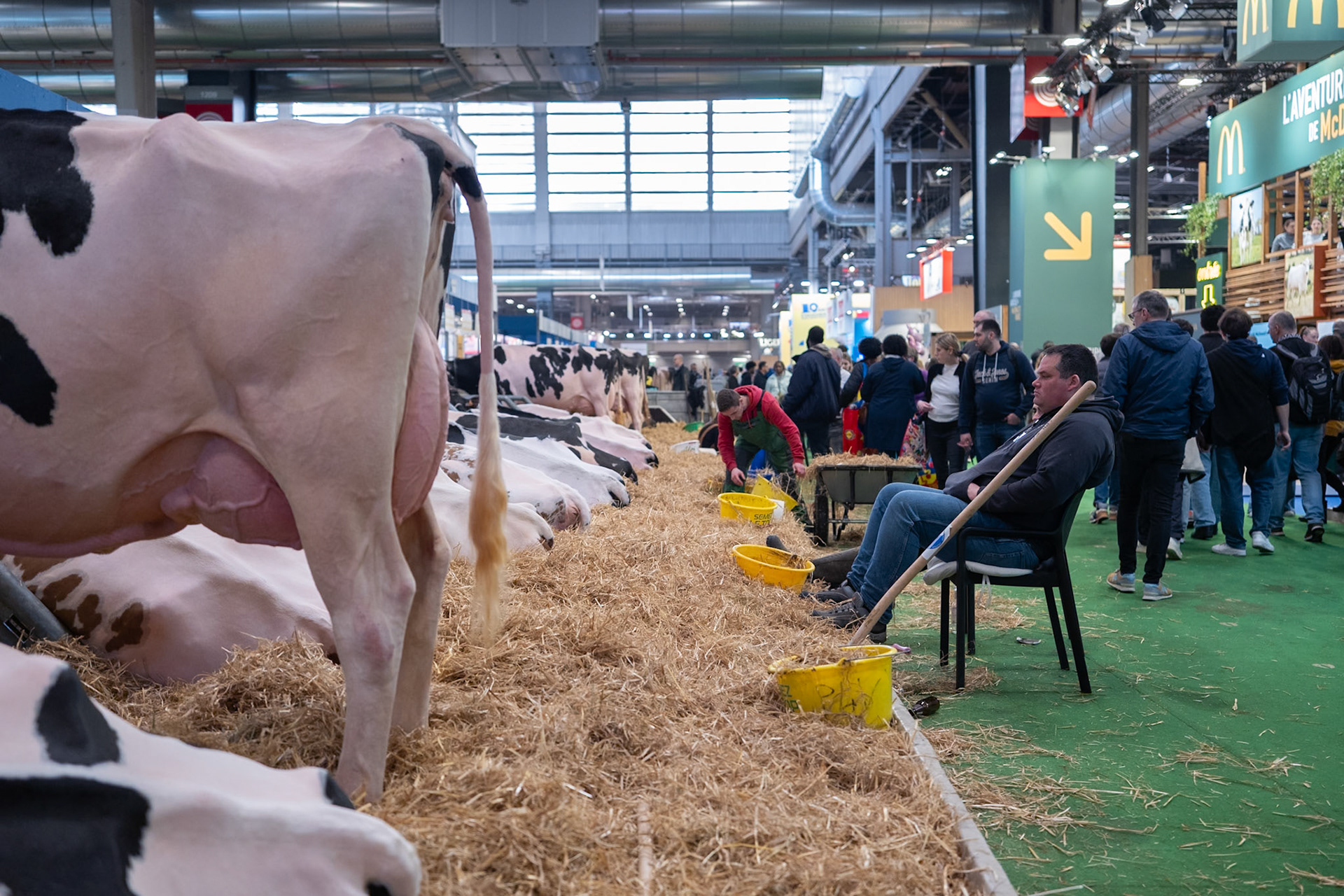 Dairy producers in front of McDonalds in the Salon D' Agriculture (Agricultural show) 2025, in Porte de versaille, Paris, France. On the opening day February 22nd. After the official opening of the Salon. Paris, France February 22nd, by Maria KALAFATSI