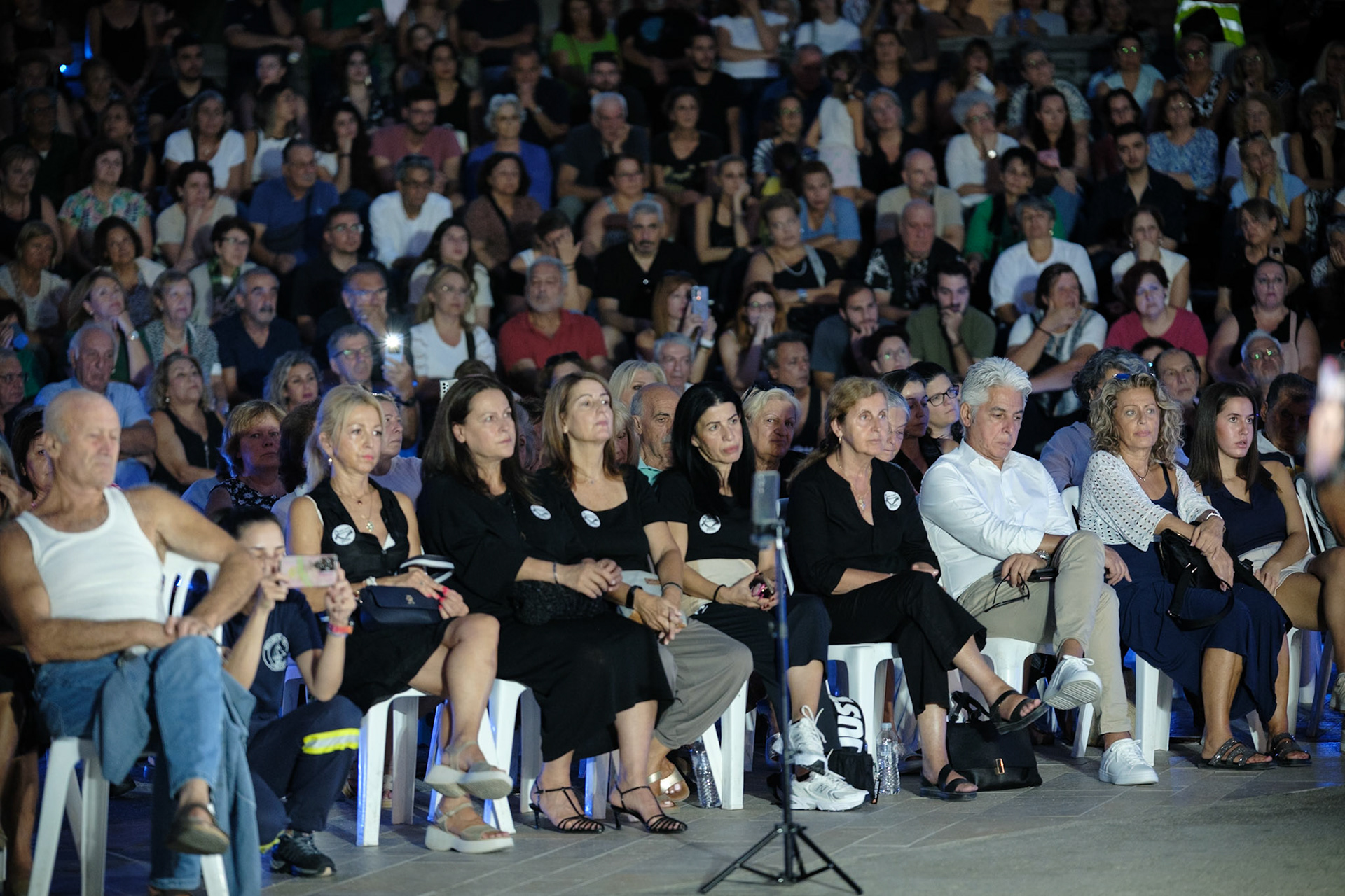 Family members of victims, front row at the Event dedicated to the victims of the train wreckage of Tempi 2023. Organised by local ngo Kialli of Thermi & supported by the local community. Thermi, Thessaloniki, Greece, 10.09.2025 by Maria Kalafatsi