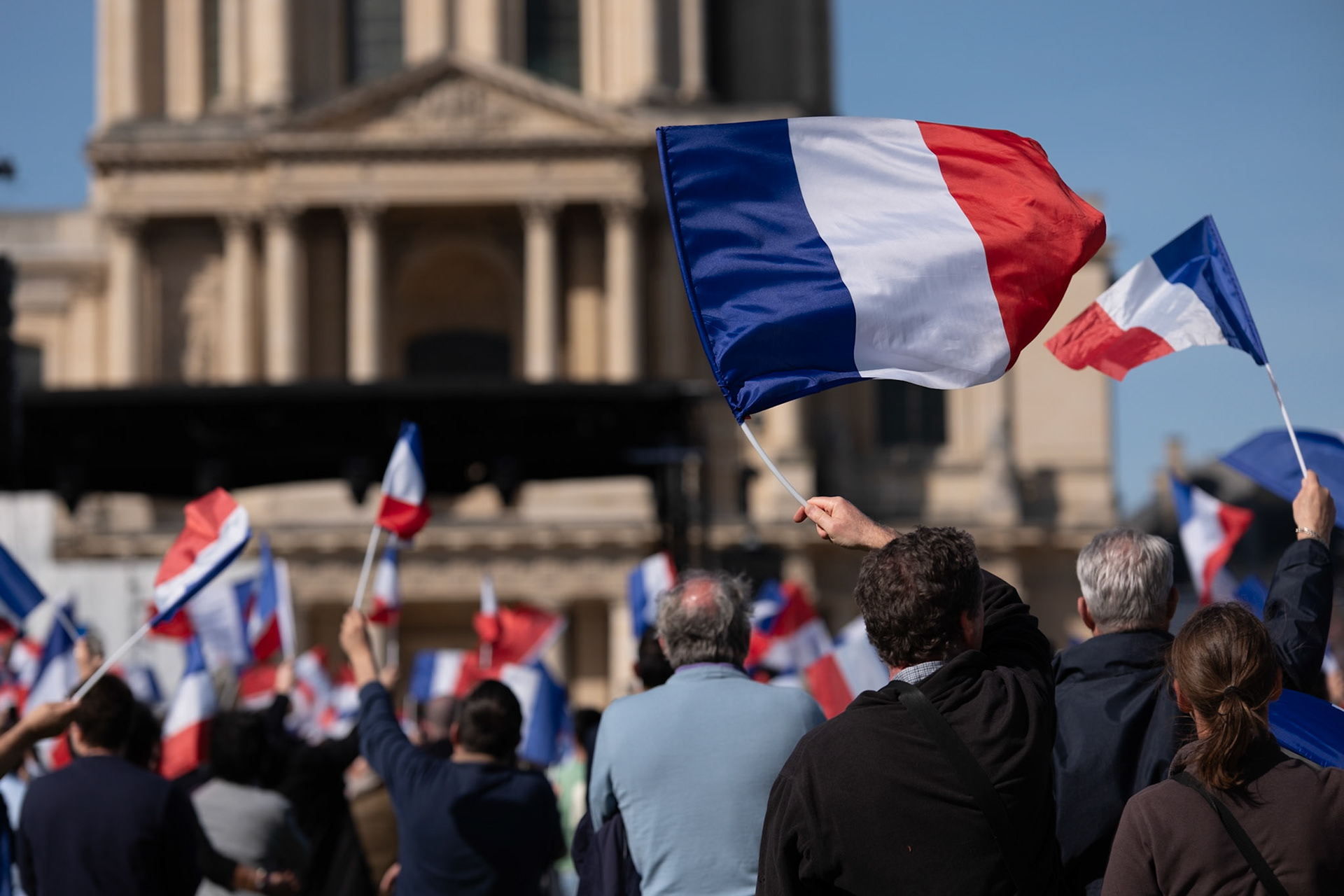 National Rally demonstration, behind the Hotel D'Invalides, in Paris, France, on April 6th 2025. To protest against the sentencing of Marine Le Pen from the french judiciary system. Paris, April 6th, by Maria KALAFATSI