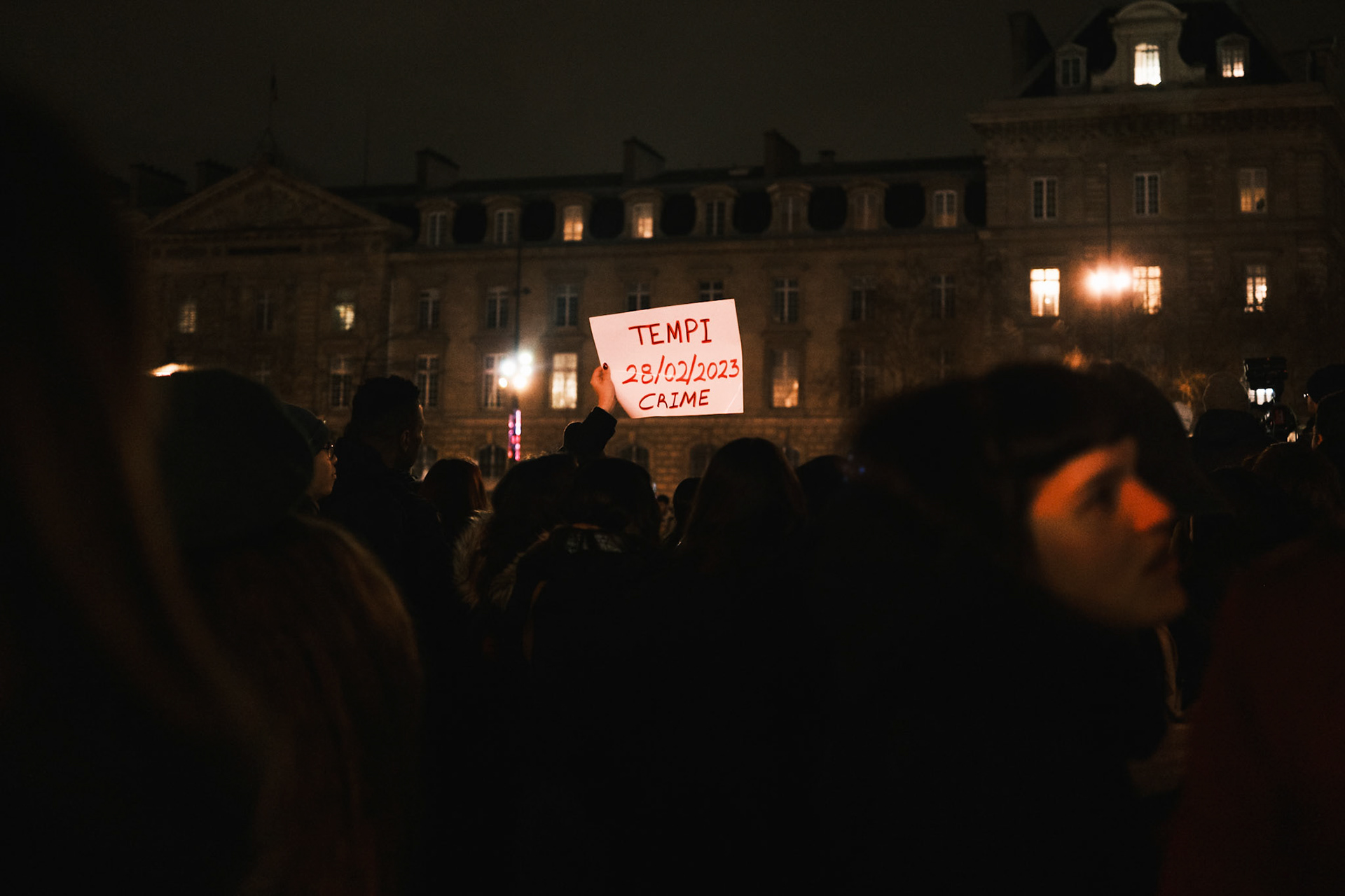 Tempi 2023 Greek Demonstration in Paris, for the 2 year anniversary of the Tempi crime in Greece, a train accident that killed 57 people. In Place de la Republique, Paris, France, February 28th 2025, by Maria KALAFATSI.