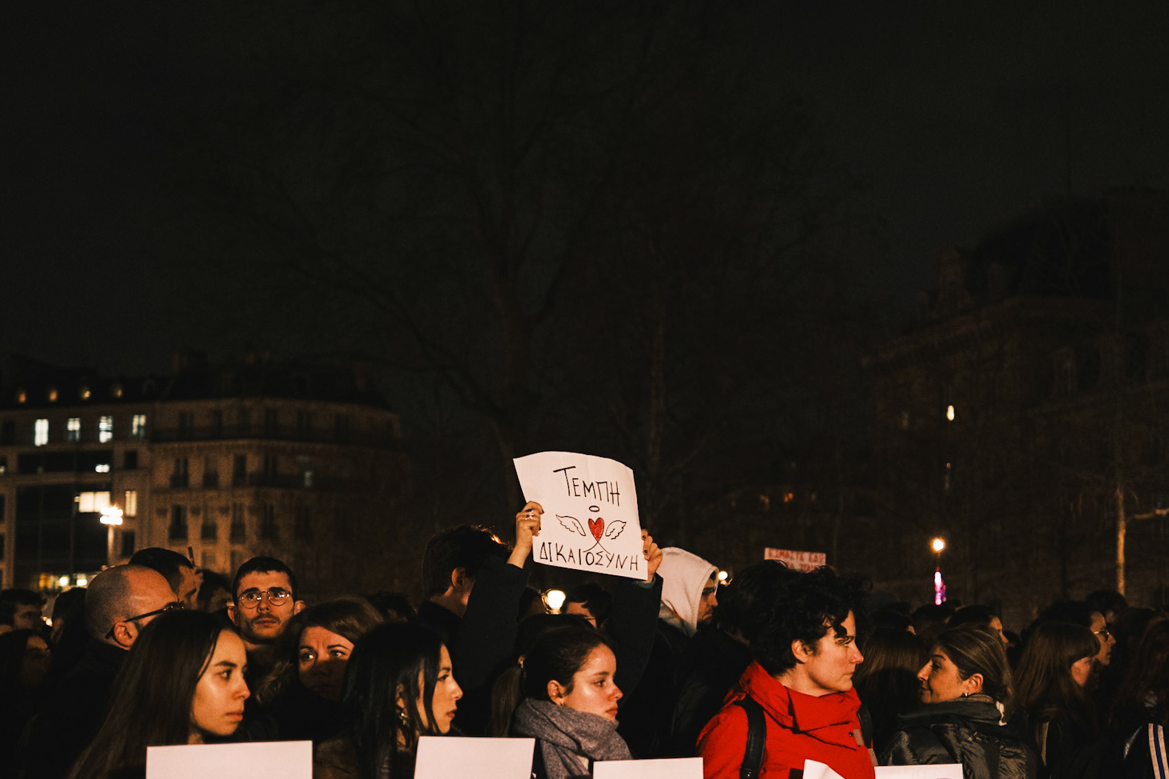Tempi 2023 Greek Demonstration in Paris, for the 2 year anniversary of the Tempi crime in Greece, a train accident that killed 57 people. In Place de la Republique, Paris, France, February 28th 2025, by Maria KALAFATSI.