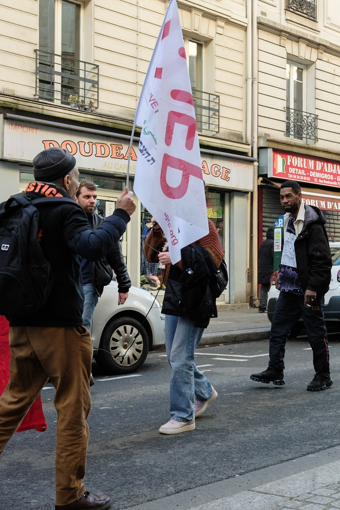 Crowd protesting in favor of the release of George Abdallah from French Prison, starting the protest outside of Marx Dormoy metro station in Paris, France, on February 1st, 2025. After  40 years in prison, the lebanese's release is still being postponed. Paris, February 1st, Maria Kalafatsi.