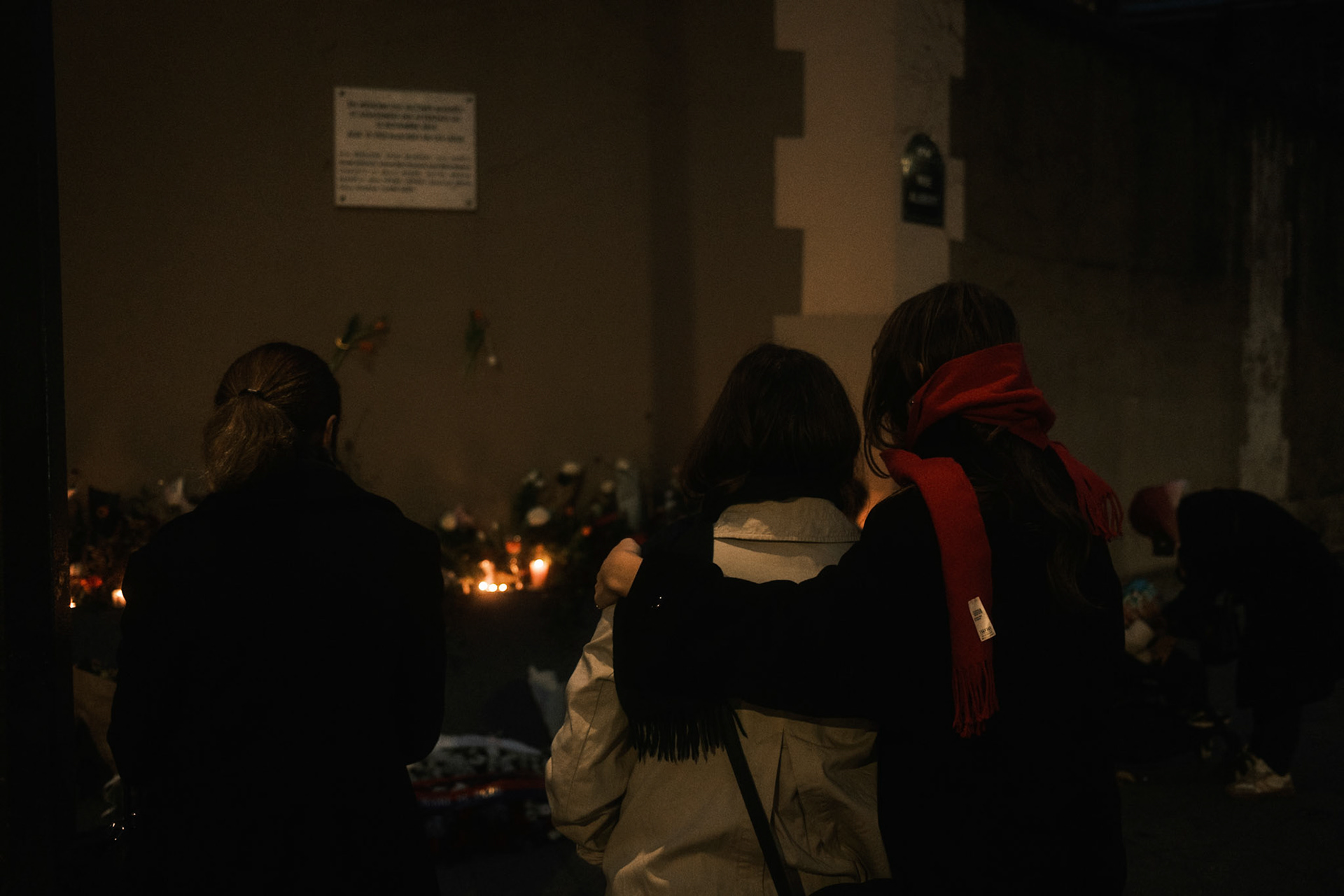 People in front of the commemorative plaque (Le Petit Cambodge &amp; Le Carillon) for the victims of the terrorist attacks in Paris, on November 13th 2015. Paris, France, 13th of November 2025. By Maria Kalafatsi