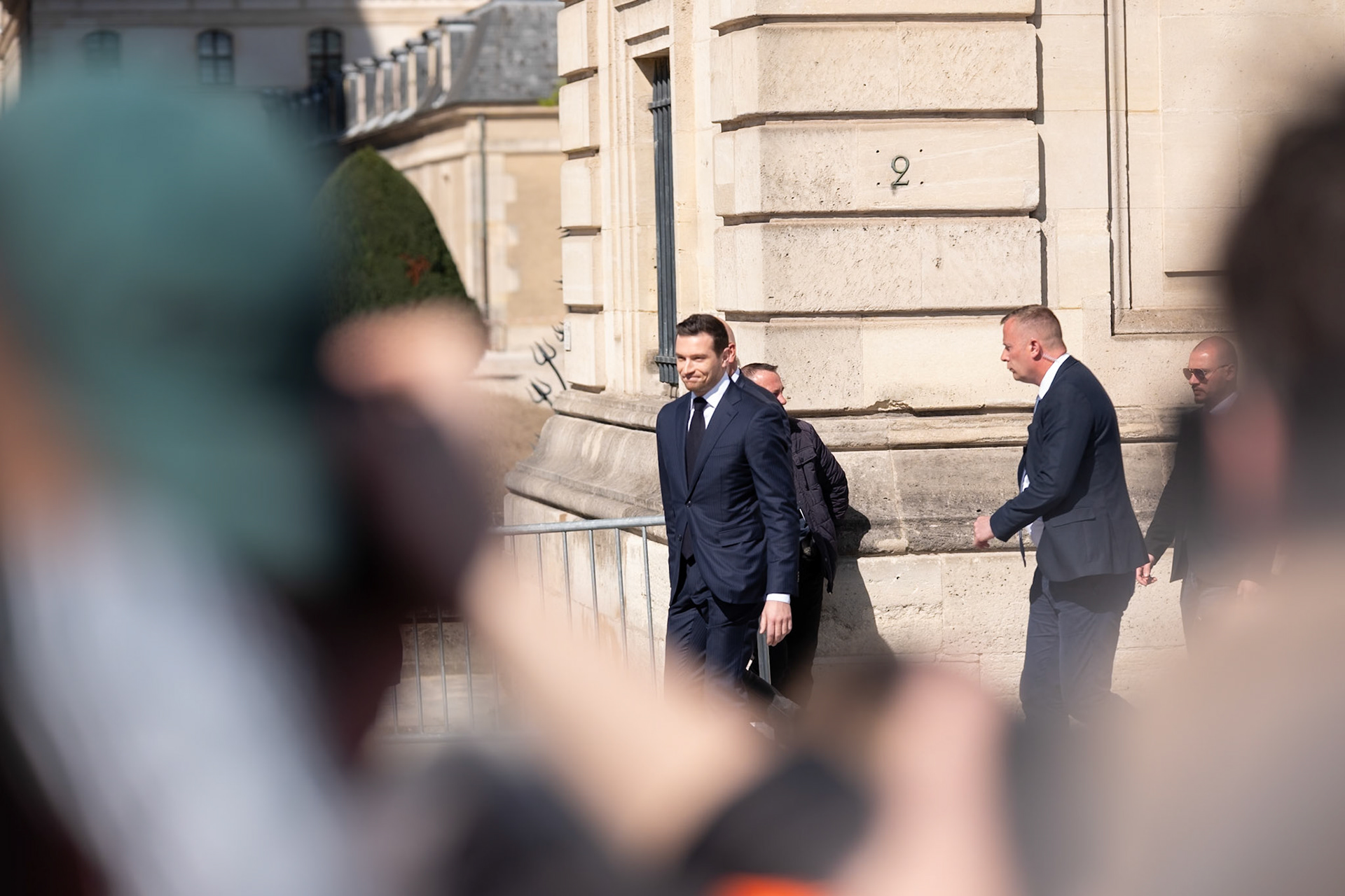 Jordan Bardella speech, at National Rally demonstration, behind the Hotel D'Invalides, in Paris, France, on April 6th 2025. To protest against the sentencing of Marine Le Pen from the french judiciary system. Paris, April 6th, by Maria KALAFATSI