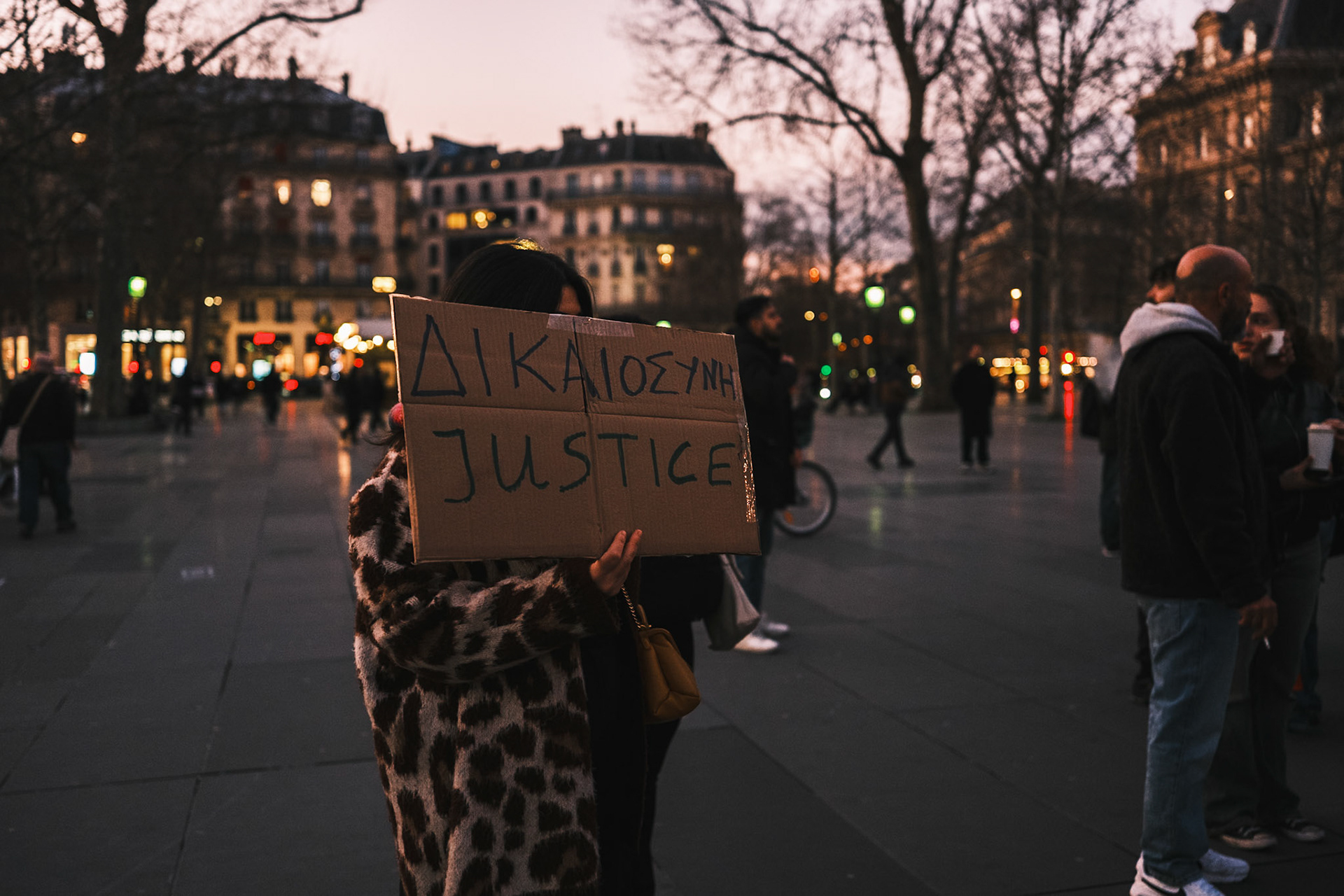 Tempi 2023 Greek Demonstration in Paris, for the 2 year anniversary of the Tempi crime in Greece, a train accident that killed 57 people. In Place de la Republique, Paris, France, February 28th 2025, by Maria KALAFATSI.