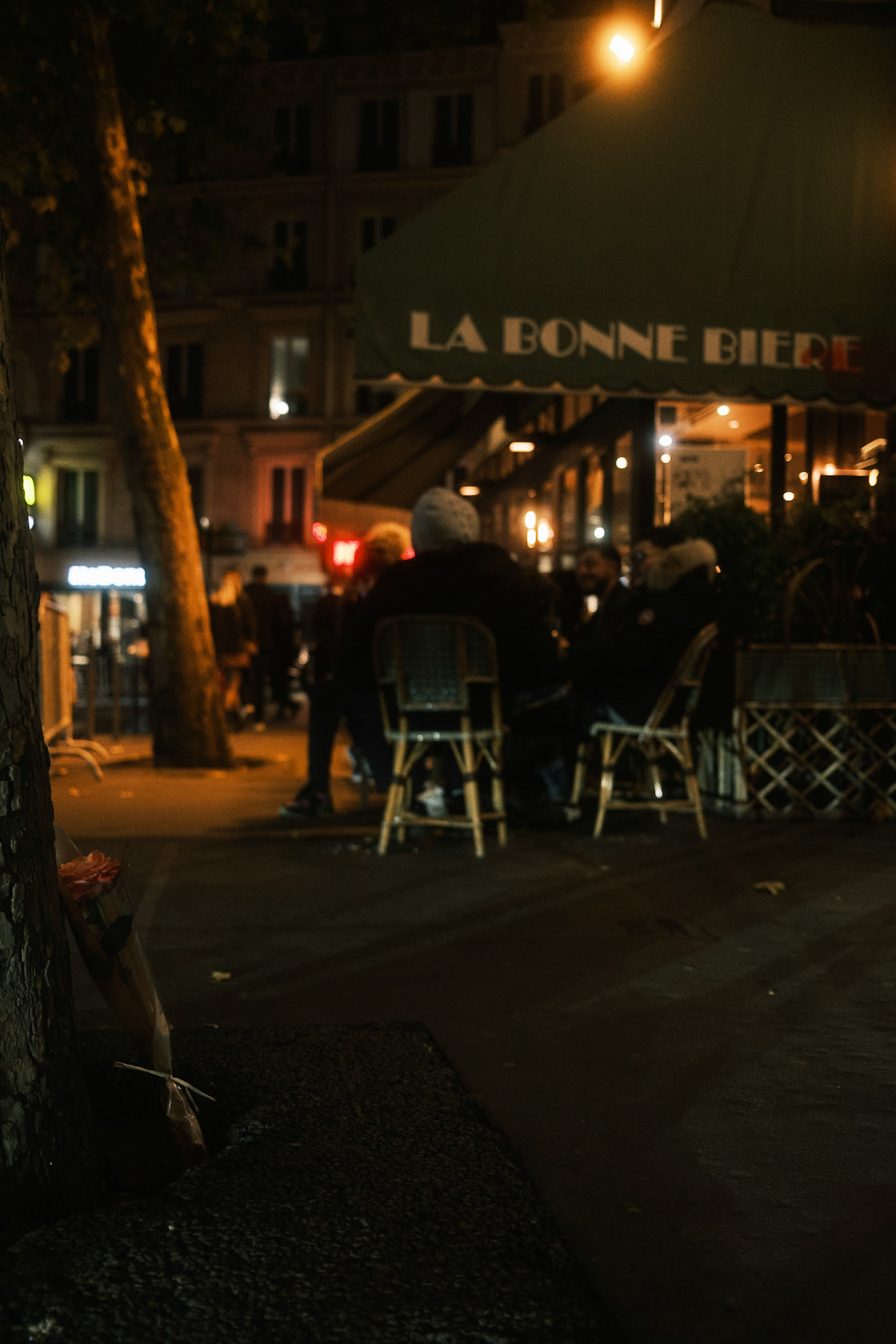 One of the many flowers in honor of the victims, next to La Bonne Biere one of the brasseries that were attacked during the terrorist attacks in Paris, on November 13th 2015. Paris, France, 13th of November 2025. By Maria Kalafatsi