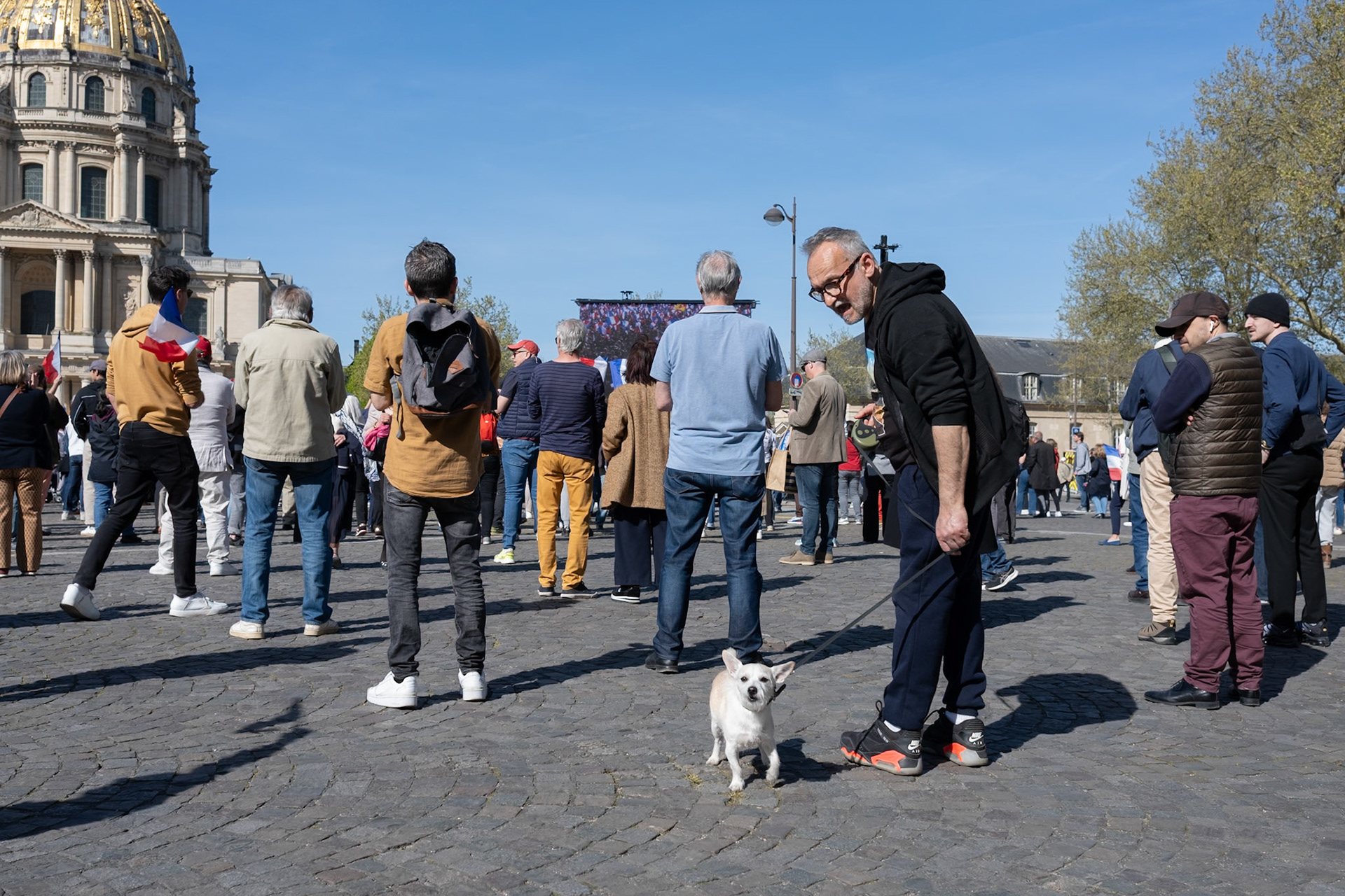 National Rally demonstration, behind the Hotel D'Invalides, in Paris, France, on April 6th 2025. To protest against the sentencing of Marine Le Pen from the french judiciary system. Paris, April 6th, by Maria KALAFATSI
