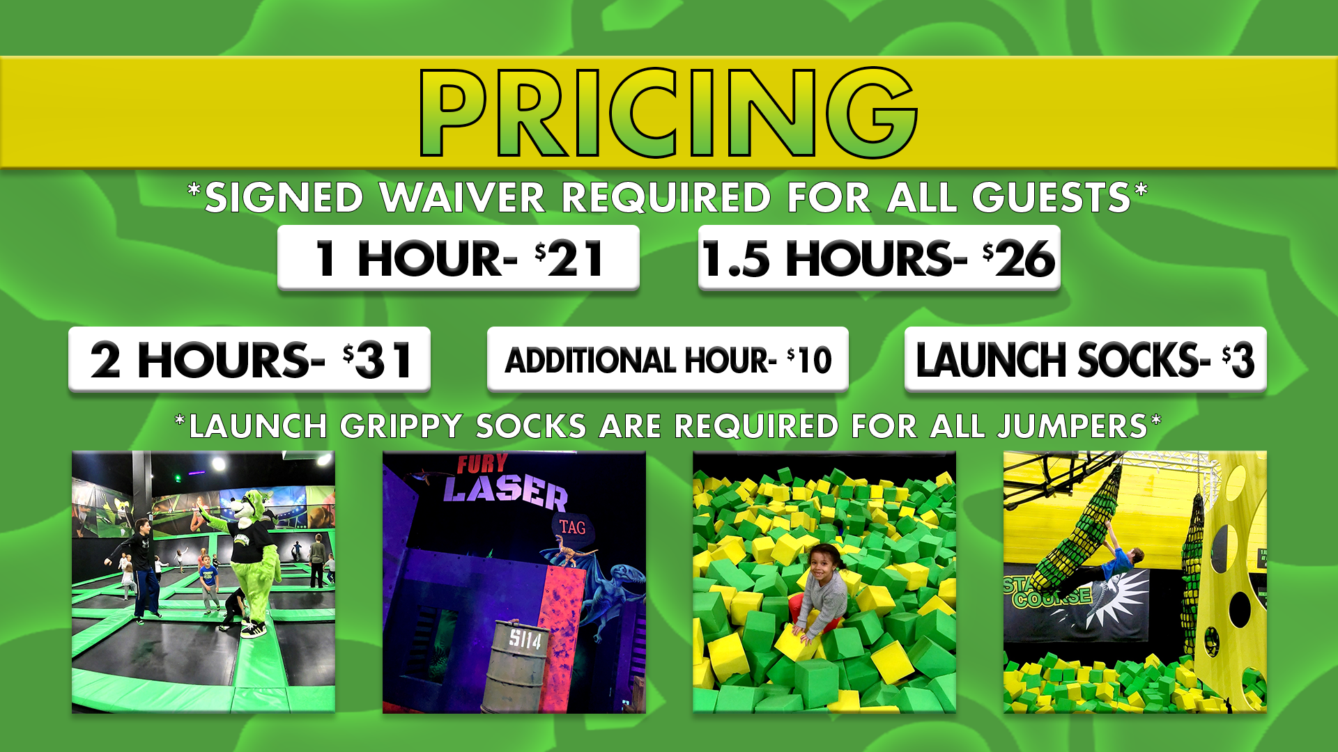 Launch Trampoline Park Menu
