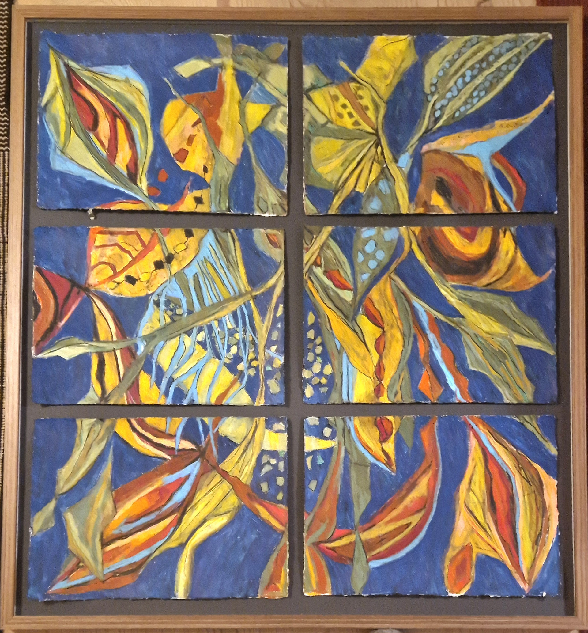 6500 kr. incl. ramme u. glas, 2024,  6x A3, pastel på papir, 96x103 cm 