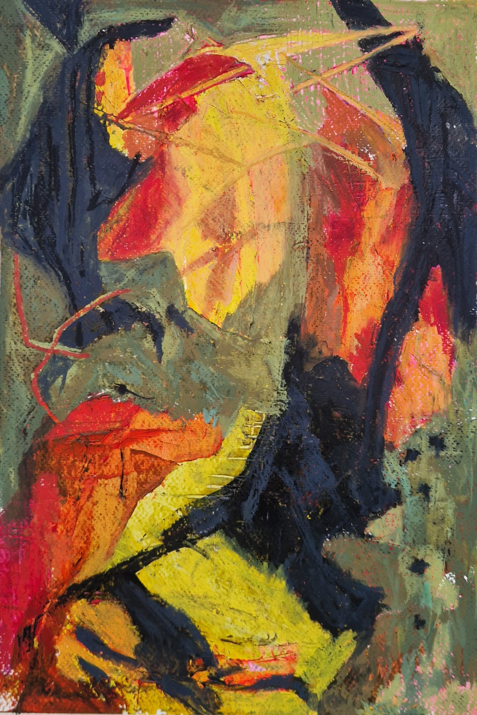 Kollision 1 - 3300 kr. A4  papir, akryl og pastel, træramme og kunstglas, 2026 
