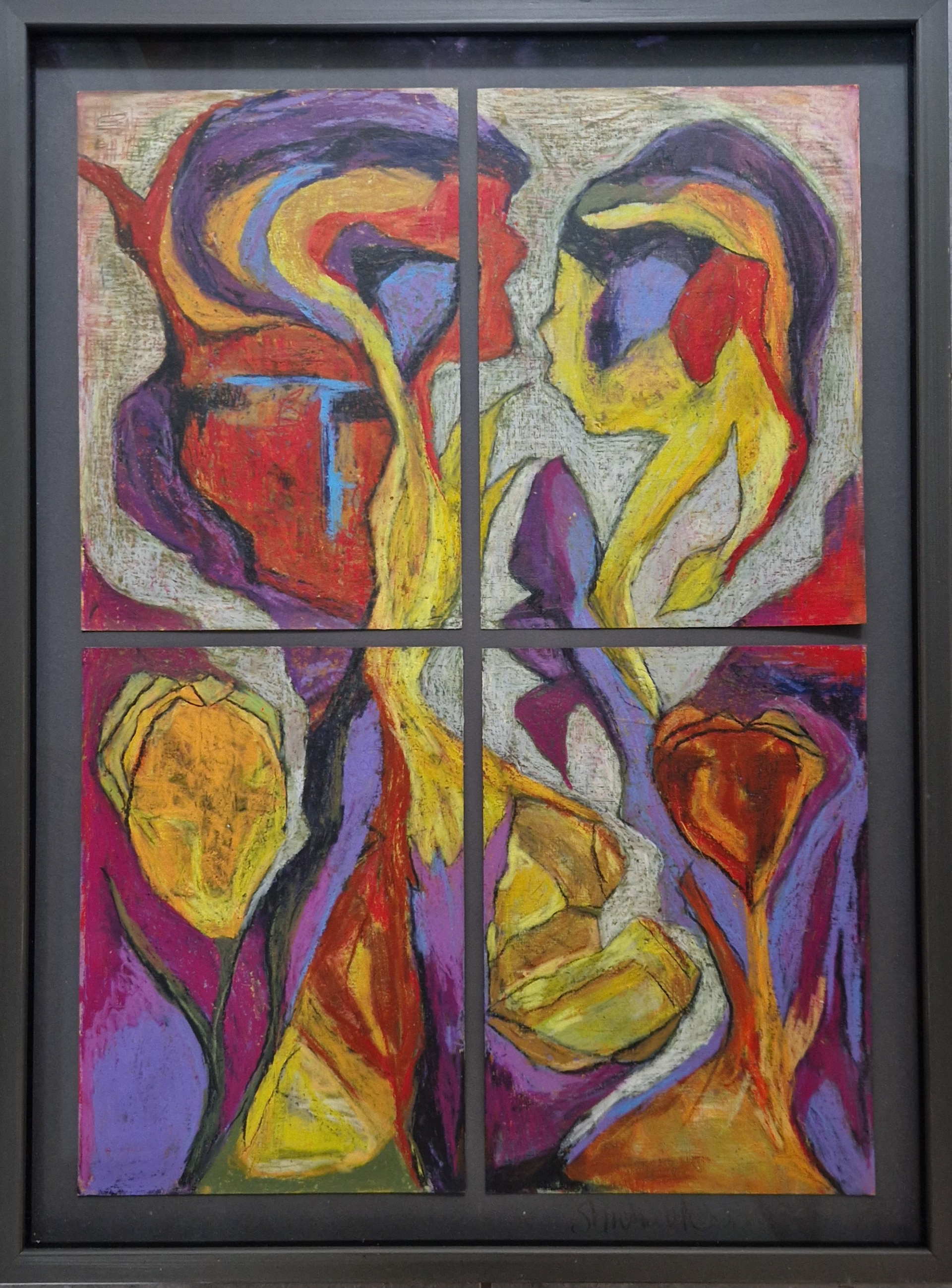 4500 kr. 2022, 4xA4, pastel på papir, med sort træramme og kunstnerglas 