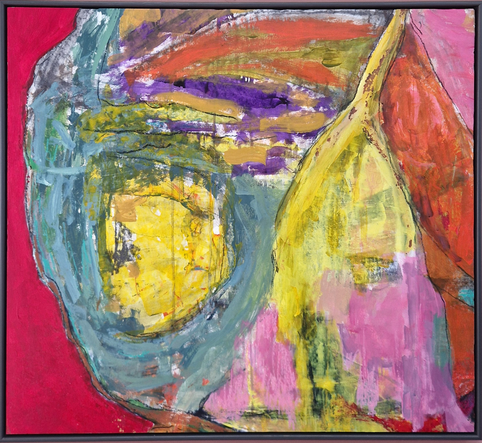 6500 kr.  (incl. træramme) 65,5x74 cm Akryl og pastel på papir 2025