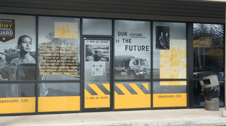 Movie of the Lacey Recruiting Center -Window Graphic Mural at 290' x 10'