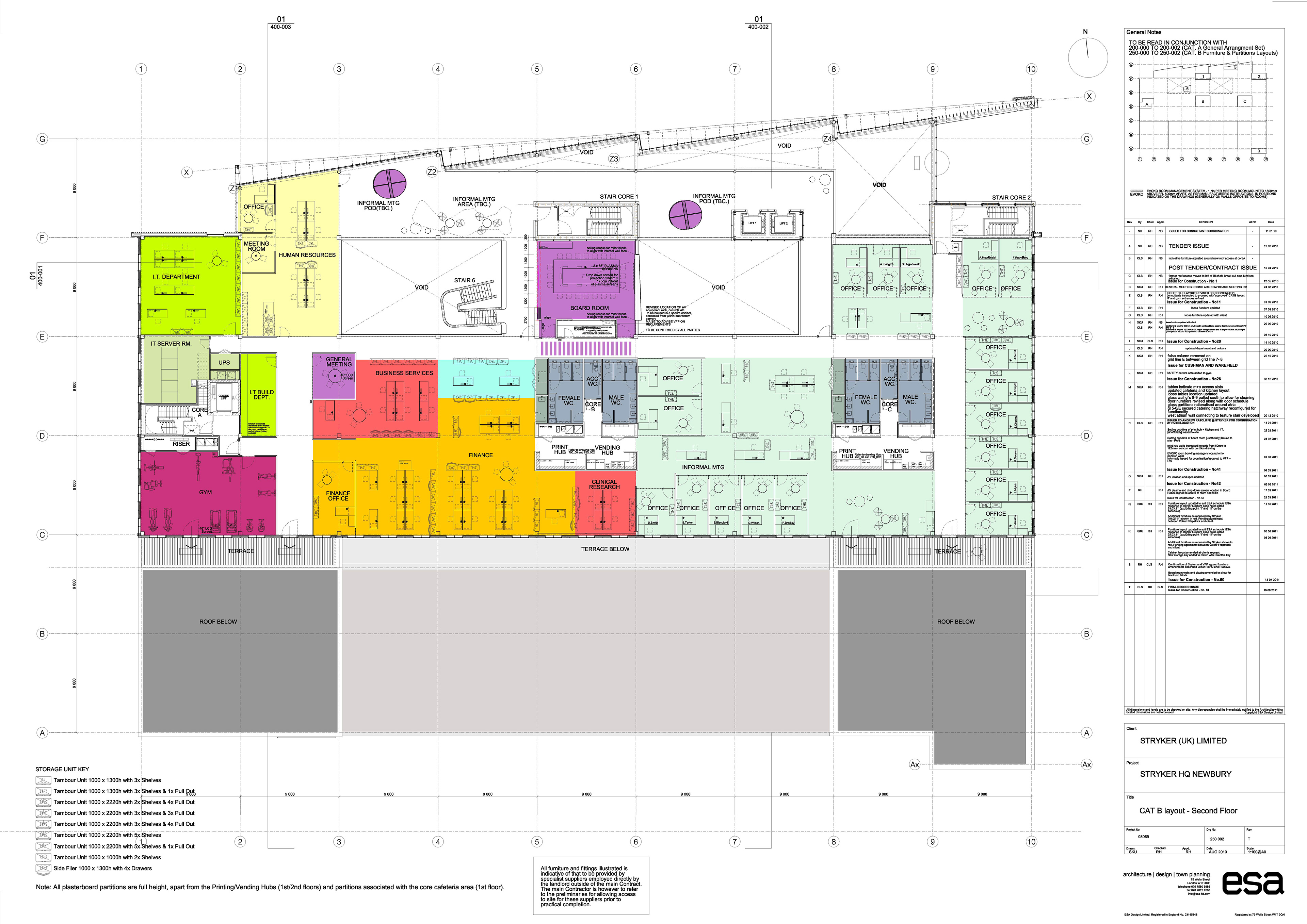 SECOND FLOOR PLAN with room + furniture layout (CAT B + CAT C)