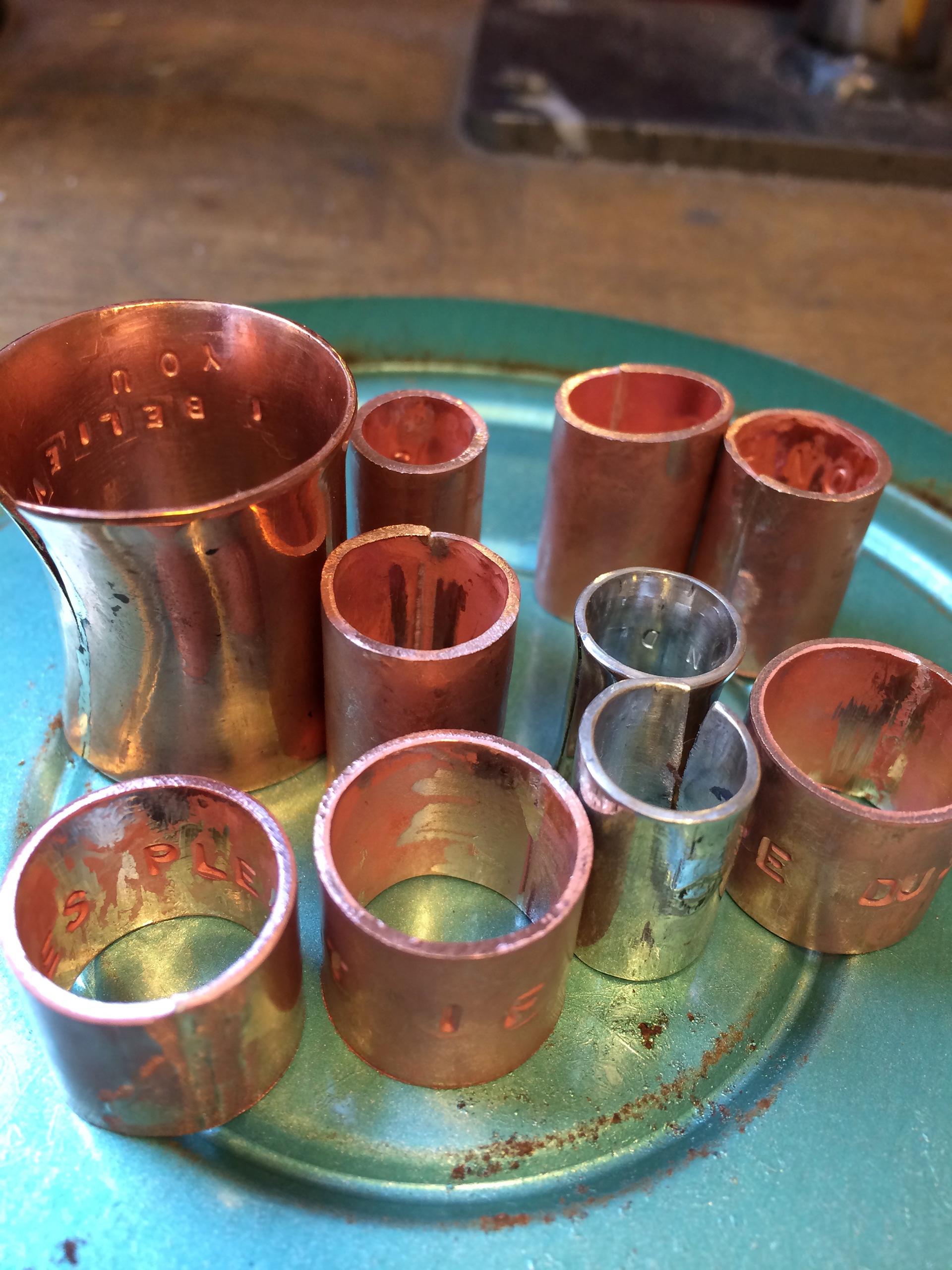 prayer wheels in silver and copper