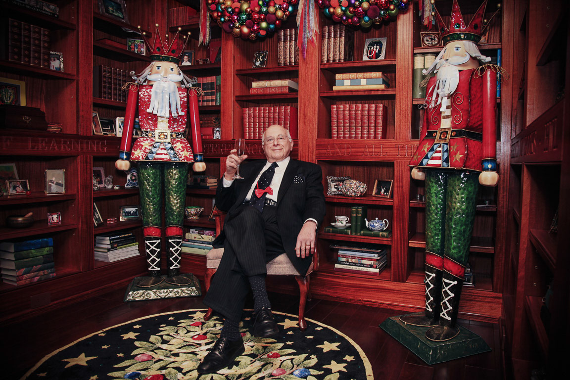 Flanked by his nutcracker