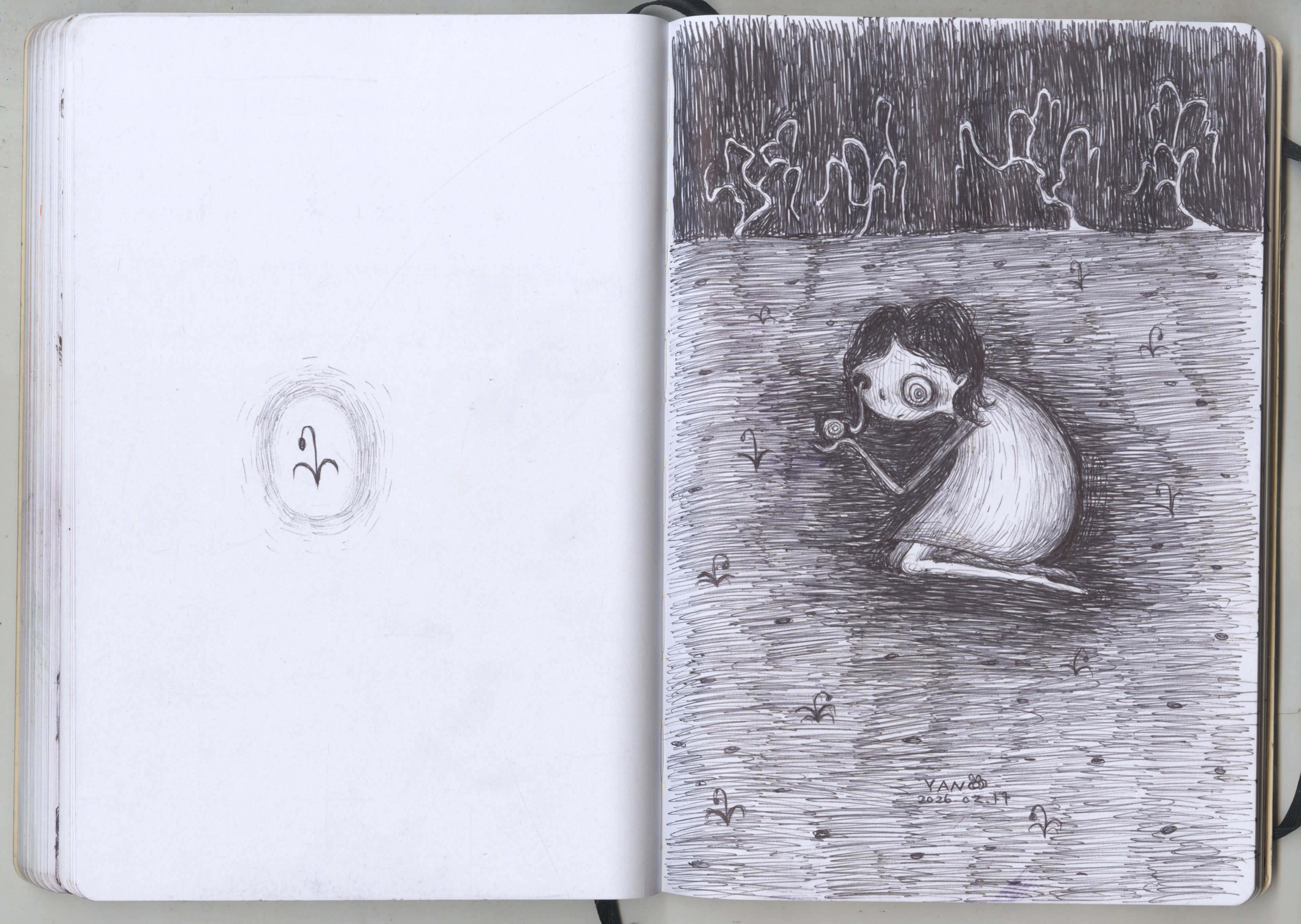 Oops, ink on paper, 2026