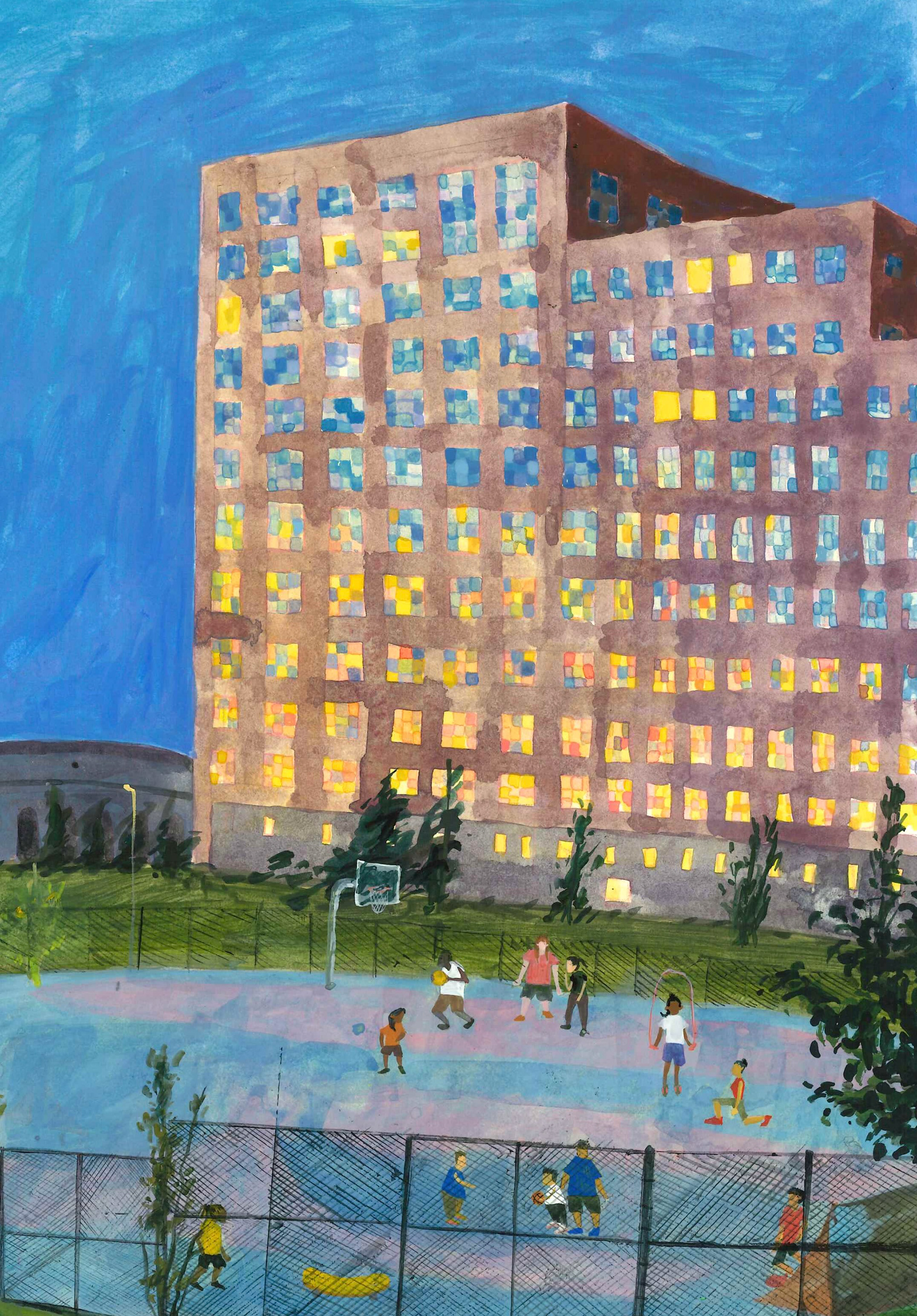 100 South Campus Drive, gouache, 2026