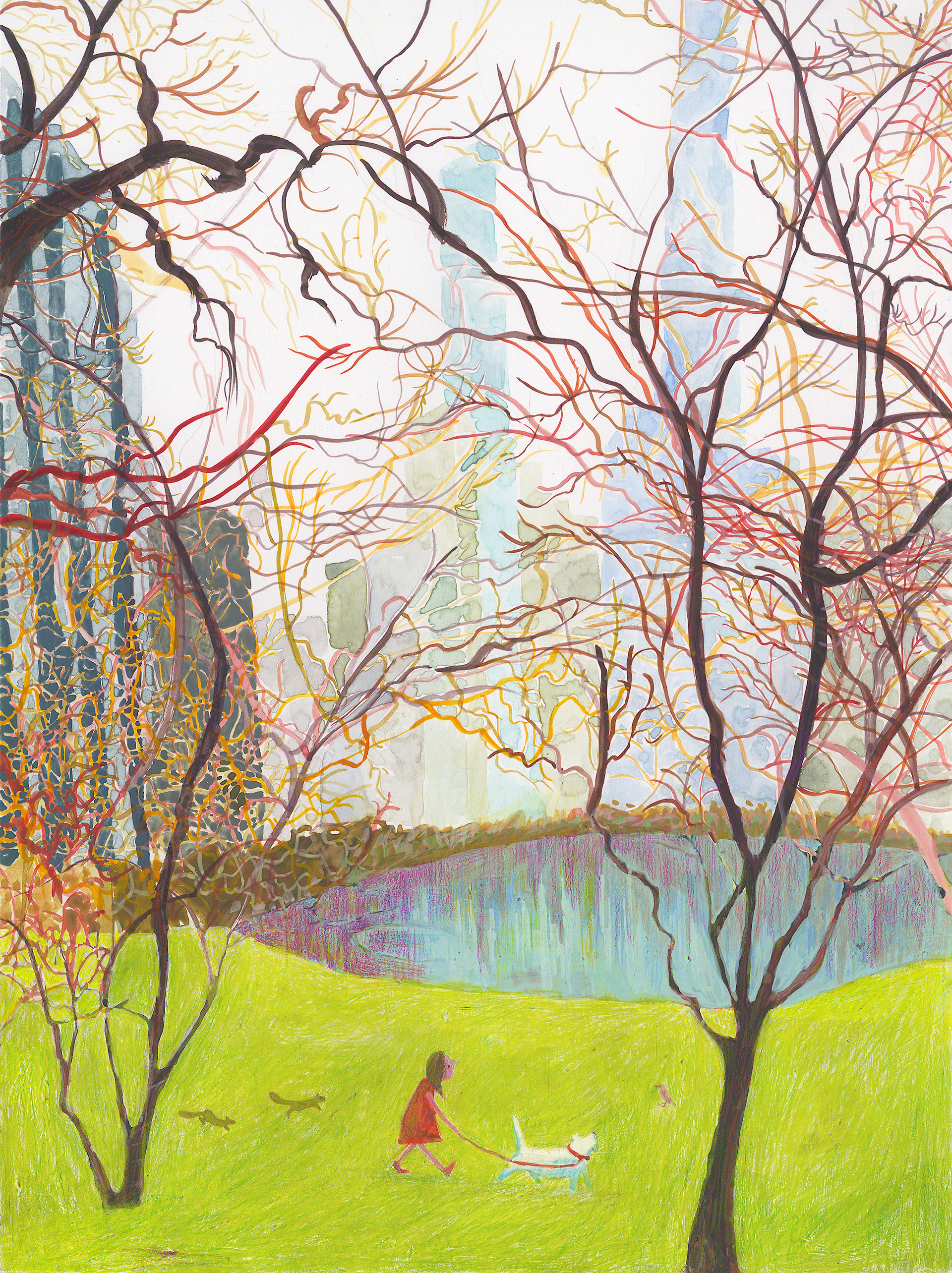 Central Park, gouache and colored pencils, 2026